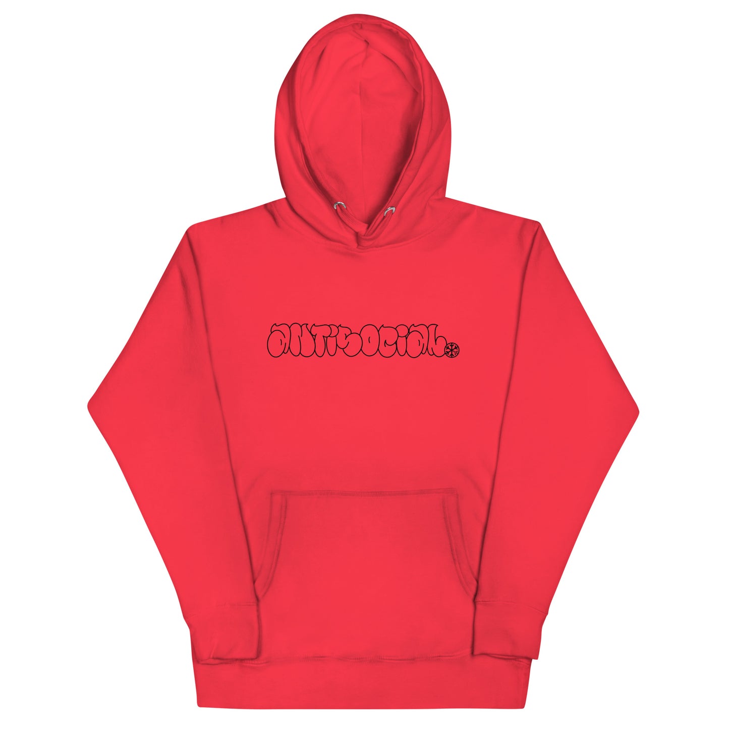 Red-Antisocial Graffiti Hollow Hoodie from B.Different Clothing, front view, graffiti-inspired streetwear
