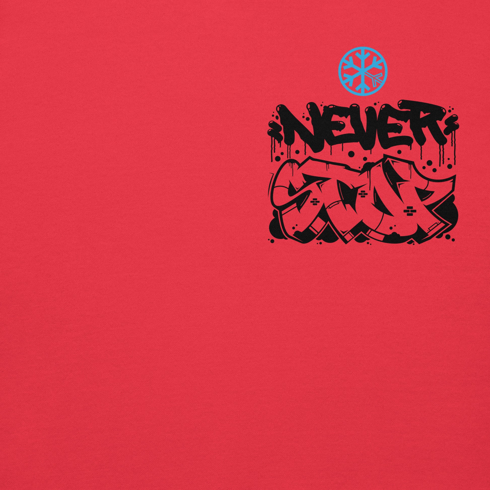 Red-Never Stop Graffiti Character Hoodie from B.Different Clothing, front graphic, graffiti-inspired streetwear