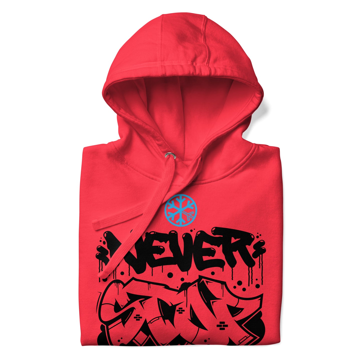 Red-Never Stop Graffiti Piece Hoodie from B.Different Clothing, folded, graffiti-inspired streetwear