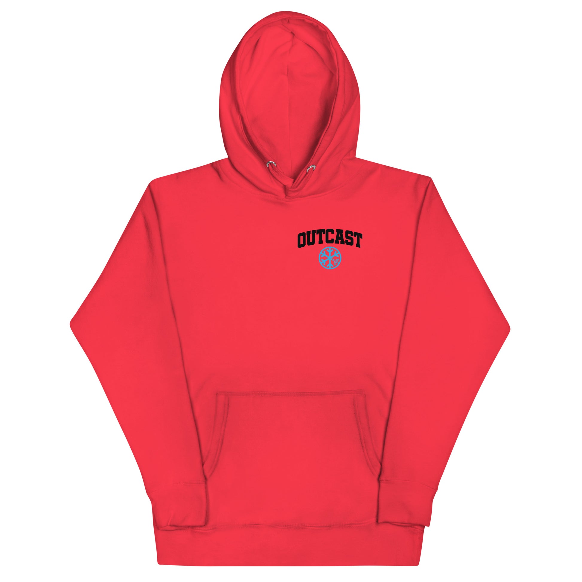 Red-Outcast Graffiti Character Hoodie from B.Different Clothing, front view, graffiti-inspired streetwear