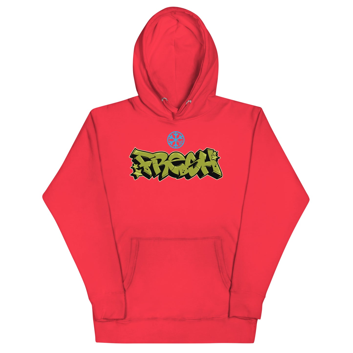 Red-Fresh Graffiti Piece Hoodie from B.Different Clothing, front view, graffiti-inspired streetwear