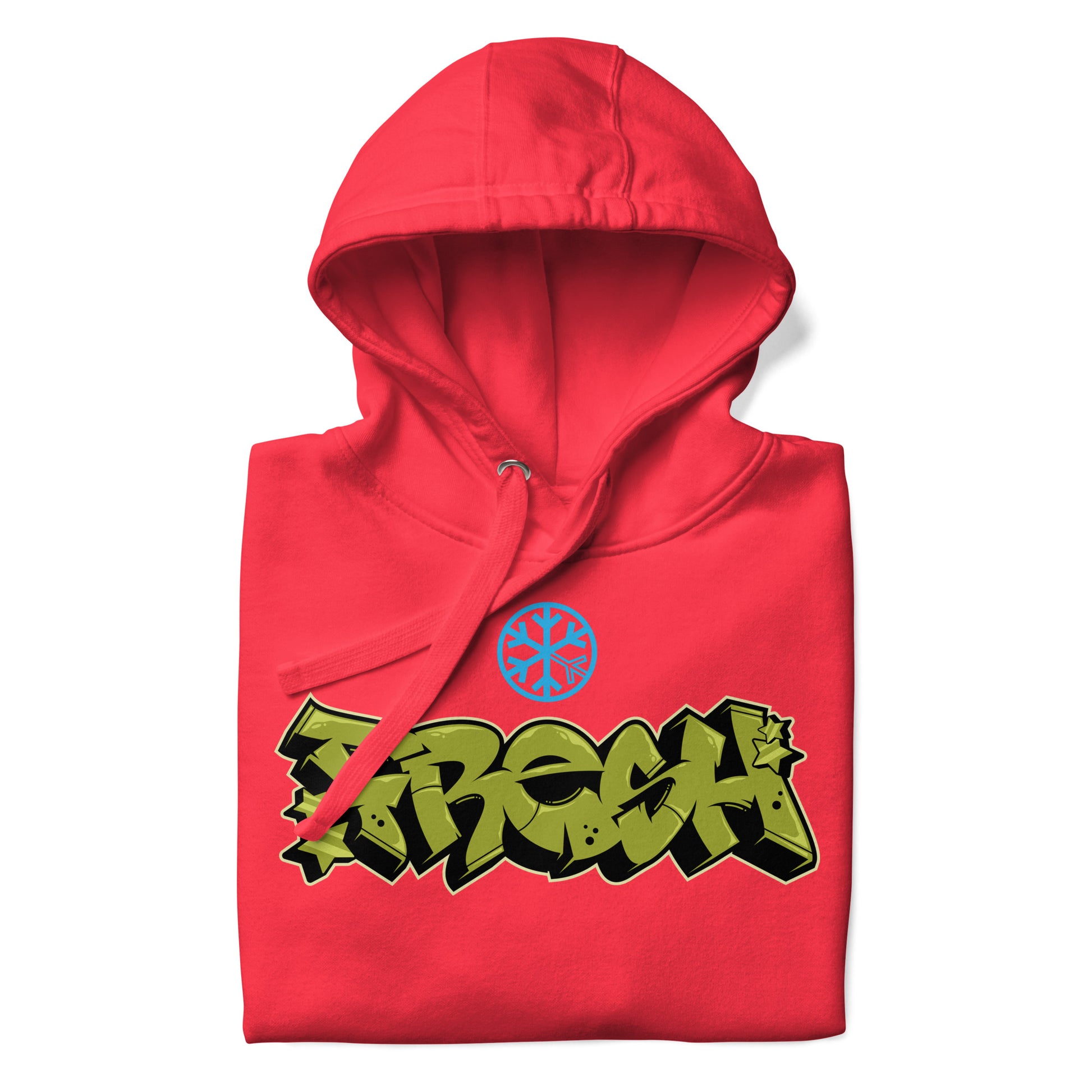 Red-Fresh Graffiti Piece Hoodie from B.Different Clothing, folded, graffiti-inspired streetwear