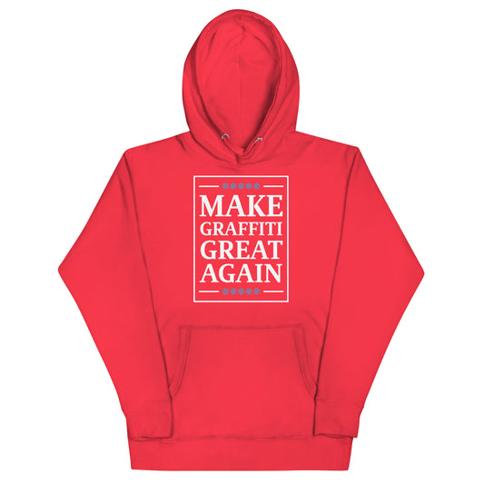 Red-Make Graffiti Great Again Hoodie from B.Different Clothing, front view, graffiti-inspired streetwear
