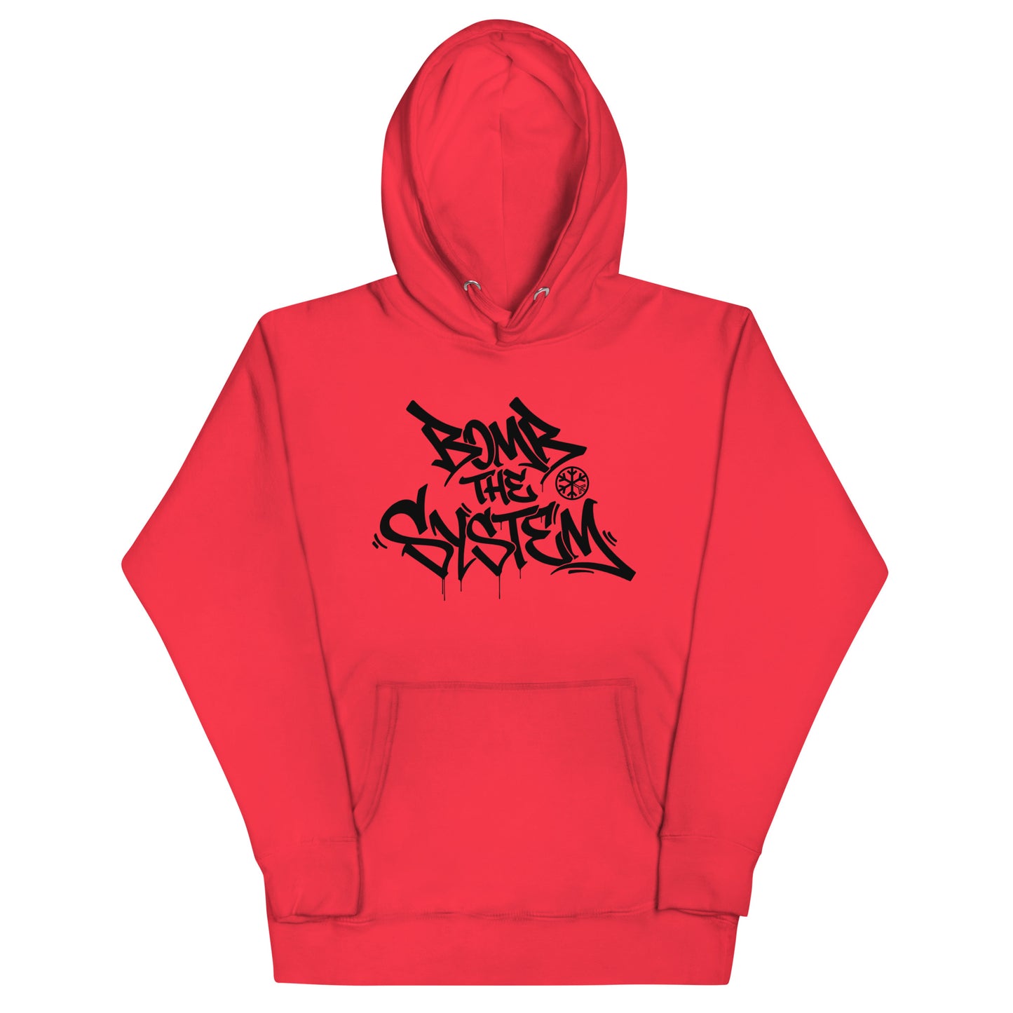 Red-Bomb The System Graffiti Hoodie from B.Different Clothing, front view, graffiti-inspired streetwear