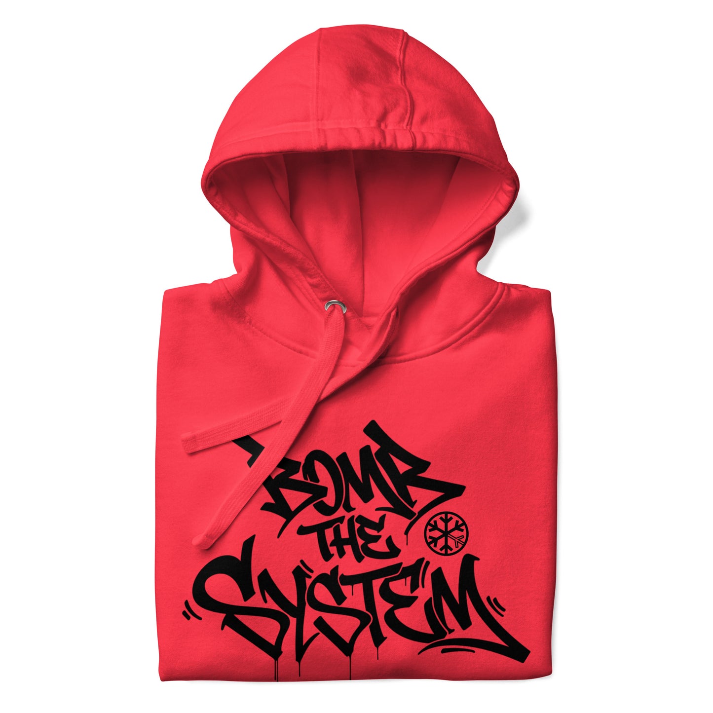 Red-Bomb The System Graffiti Hoodie from B.Different Clothing, folded, graffiti-inspired streetwear