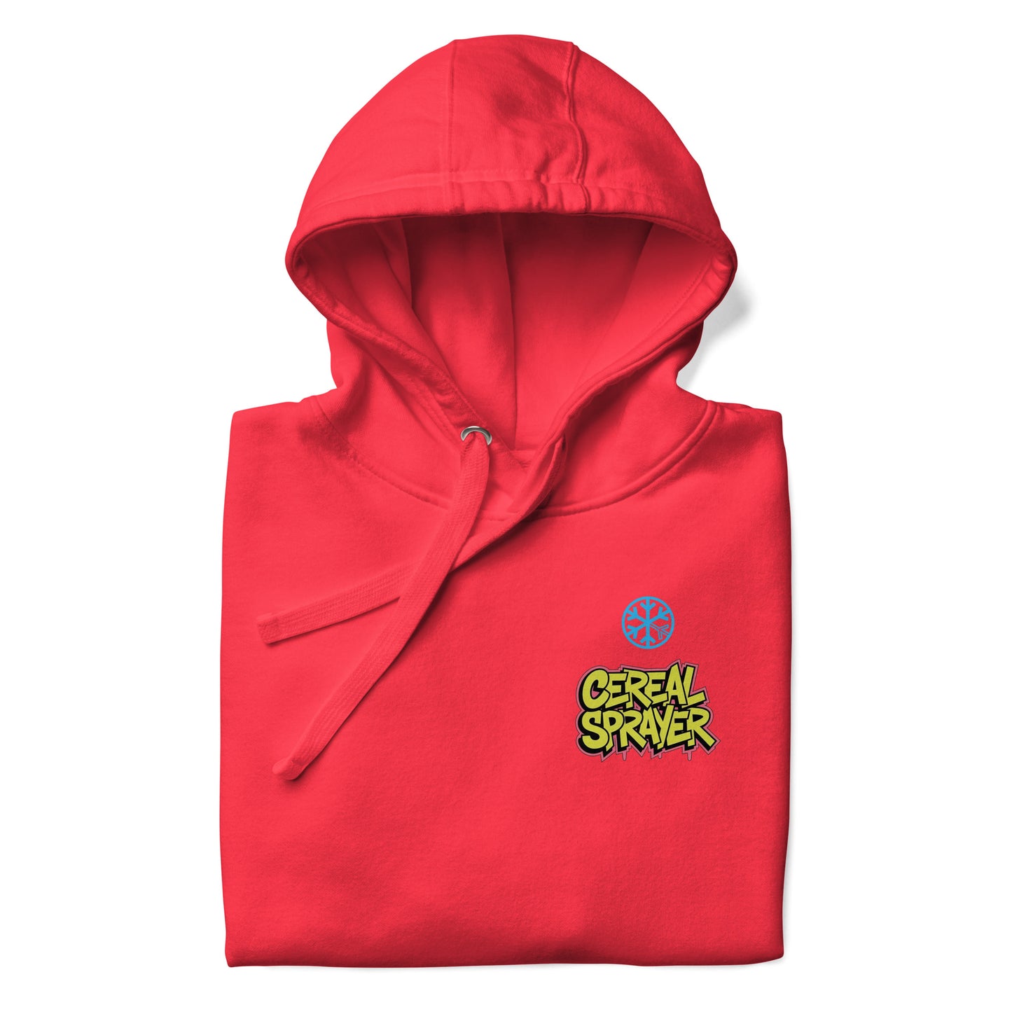 Red-Cereal Sprayer Graffiti Hoodie from B.Different Clothing, folded, graffiti-inspired streetwear