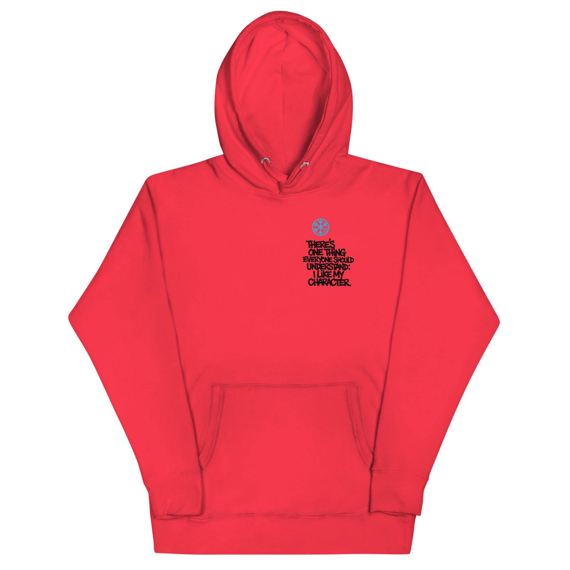Red-Dennis Graffiti Hoodie from B.Different Clothing, front view, graffiti-inspired streetwear