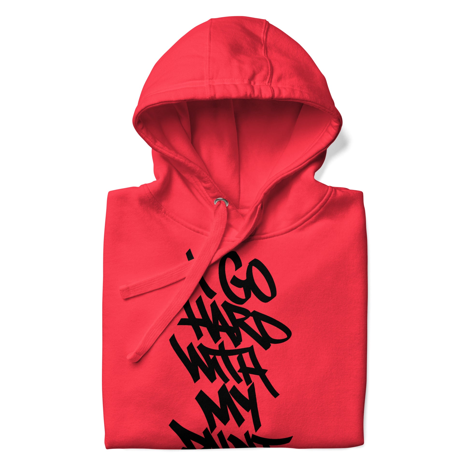Red-I Go Hard With My Paint Graffiti Hoodie from B.Different Clothing, folded, graffiti-inspired streetwear