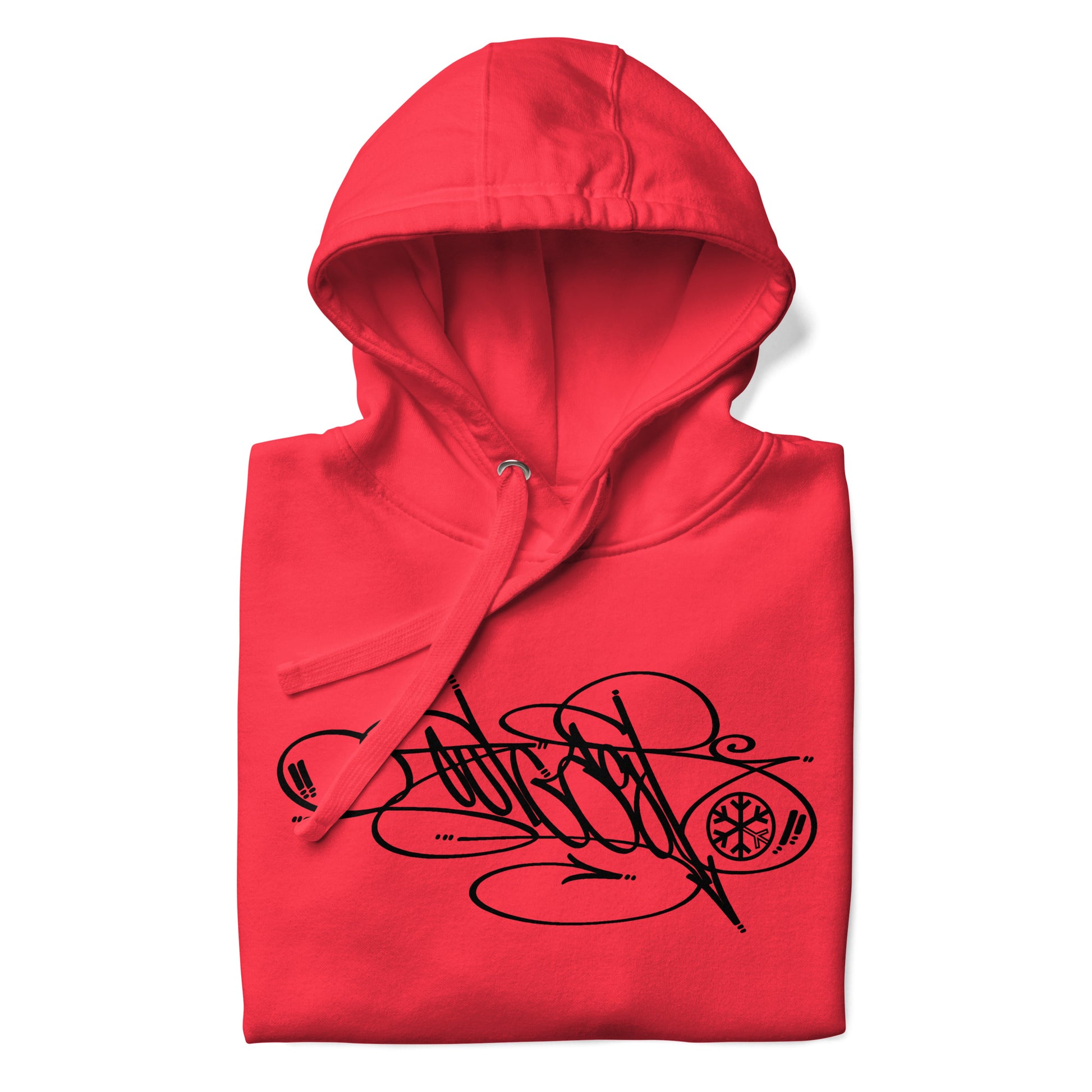 Red-Outcast Tag Hoodie by Graffiti Dad from B.Different Clothing, folded, graffiti-inspired streetwear