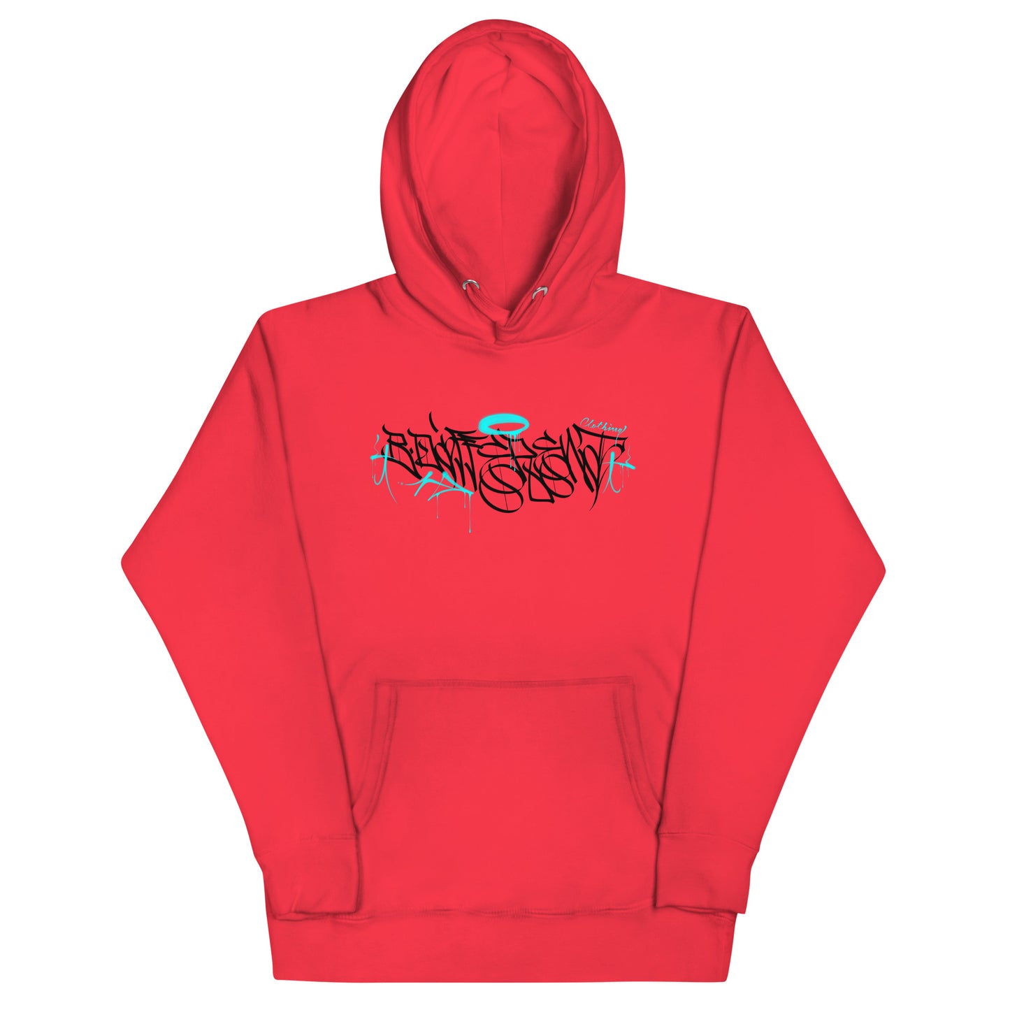 Red-Caos One Collab Graffiti Hoodie from B.Different Clothing, front view, graffiti-inspired streetwear