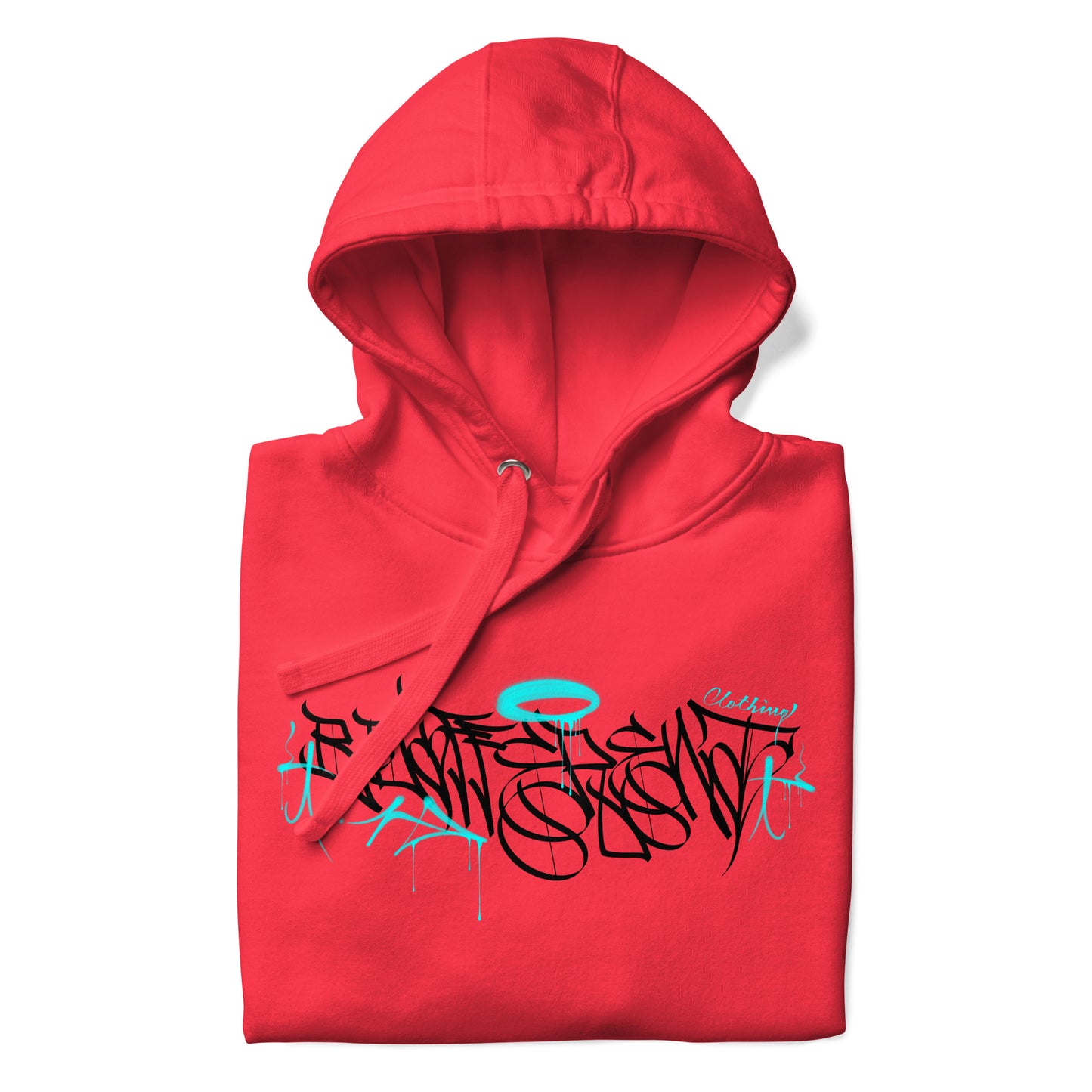 Red-Caos One Collab Graffiti Hoodie from B.Different Clothing, folded, graffiti-inspired streetwear