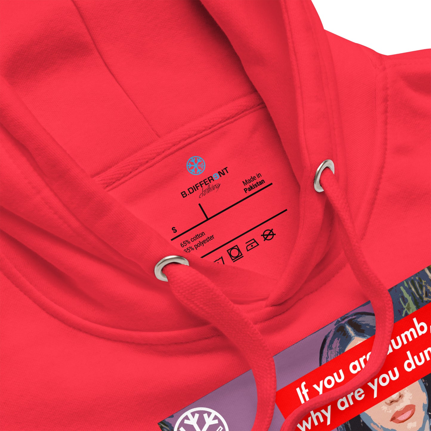 Red-Why Are You Dumb Hoodie from B.Different Clothing, collar, graffiti-inspired streetwear