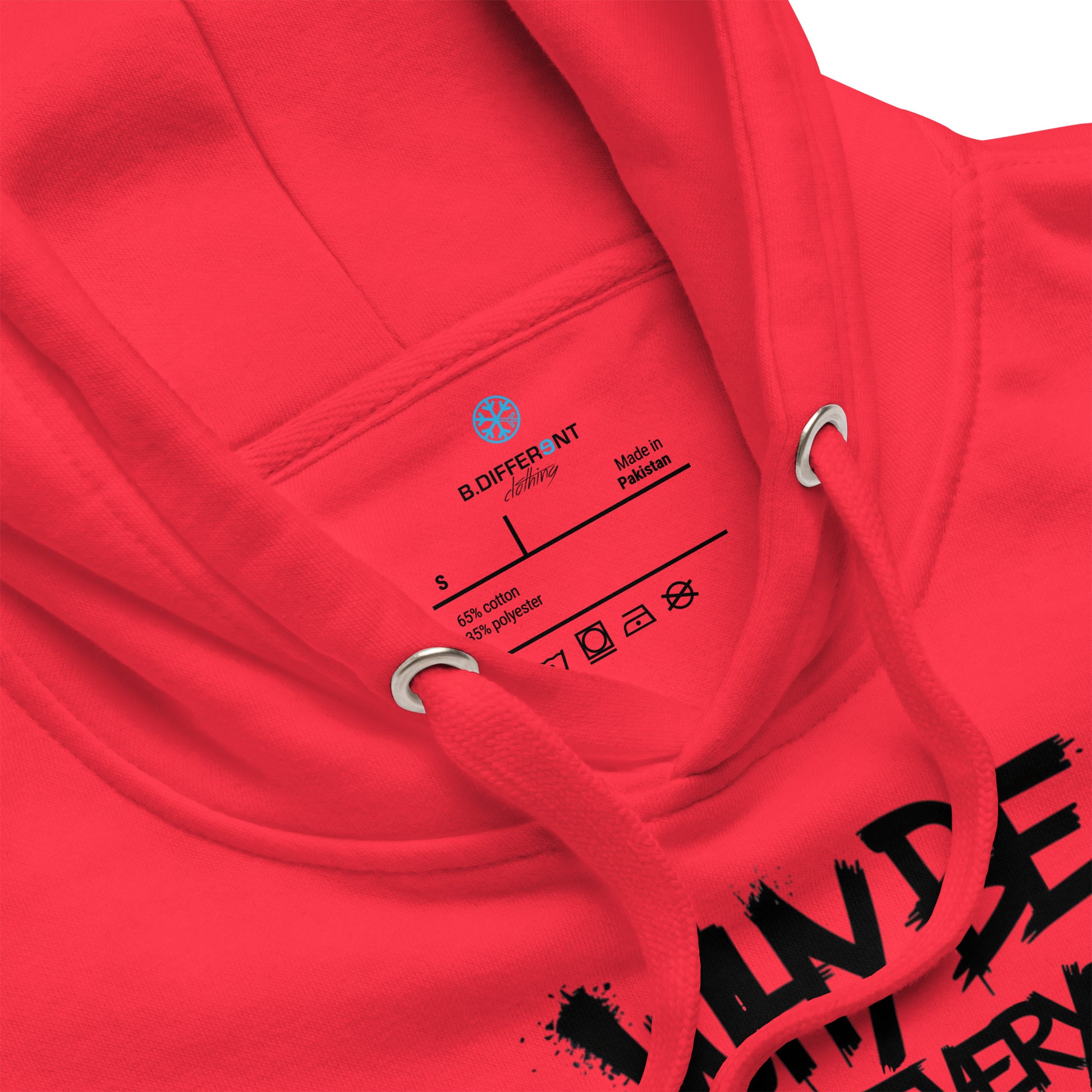 Red-Chaos They Fear Graffiti Tag Hoodie from B.Different Clothing, collar, graffiti-inspired streetwear