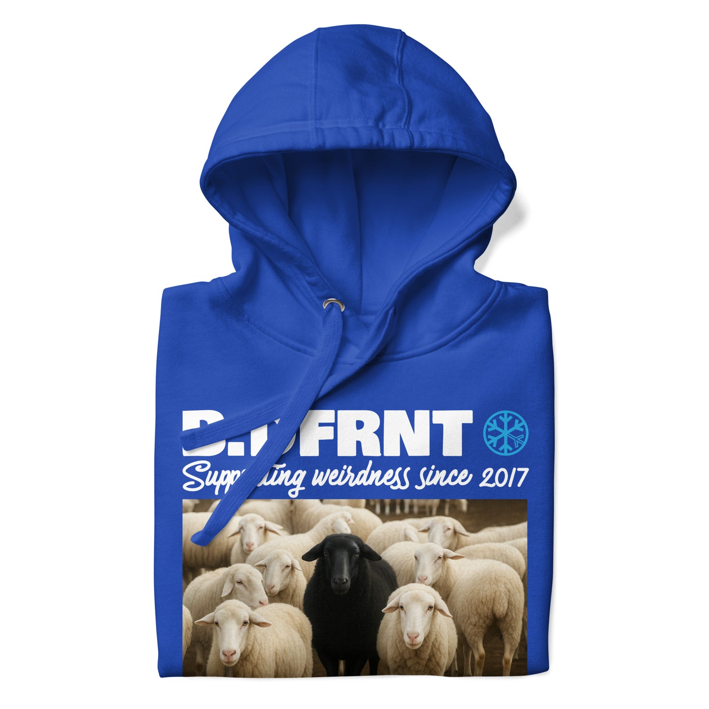 Blue-Black Sheep Hoodie from B.Different Clothing, folded, graffiti-inspired streetwear