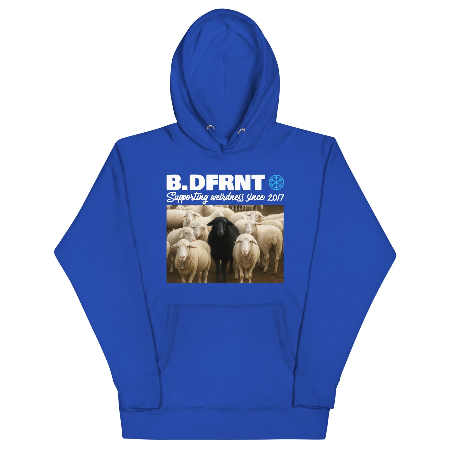 Blue-Black Sheep Hoodie from B.Different Clothing, front view, graffiti-inspired streetwear