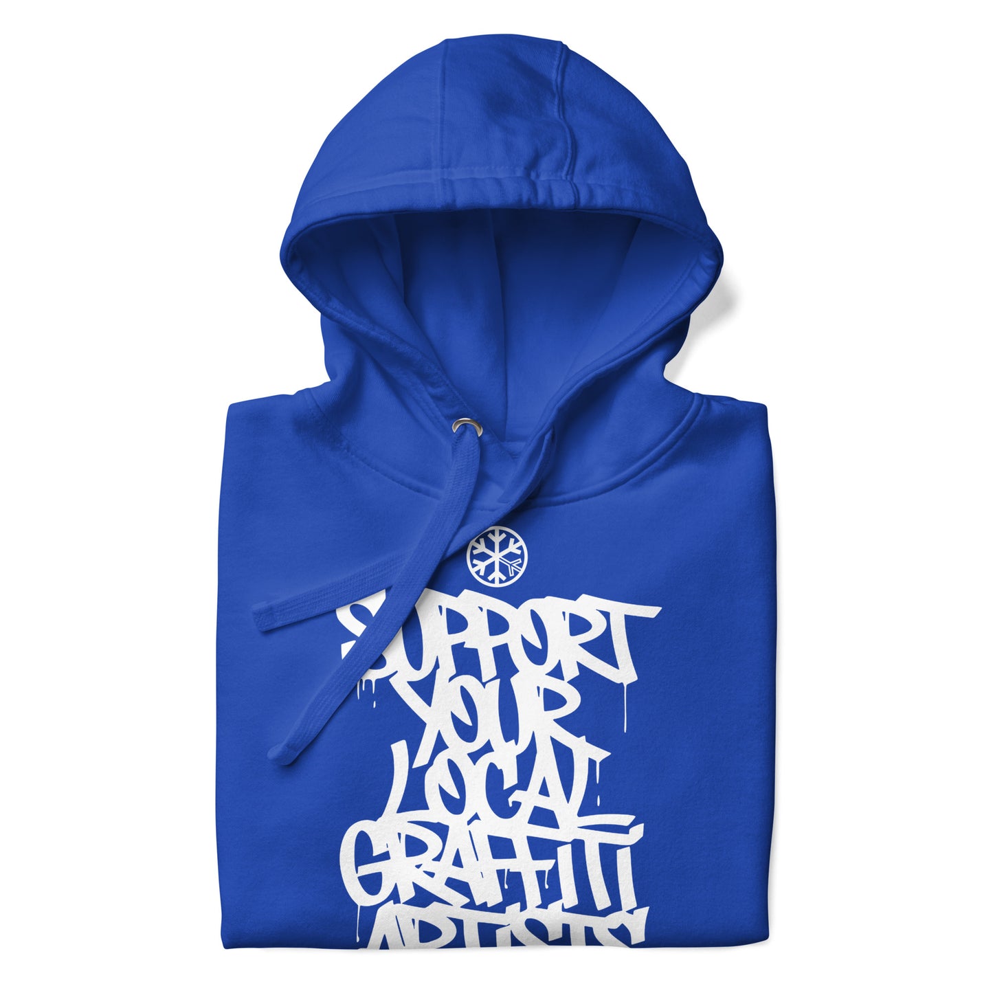 Blue-Support Your Local Graffiti Artists Hoodie from B.Different Clothing, folded, graffiti-inspired streetwear