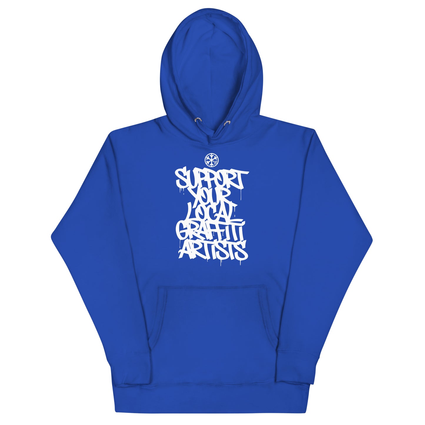 Blue-Support Your Local Graffiti Artists Hoodie from B.Different Clothing, front view, graffiti-inspired streetwear