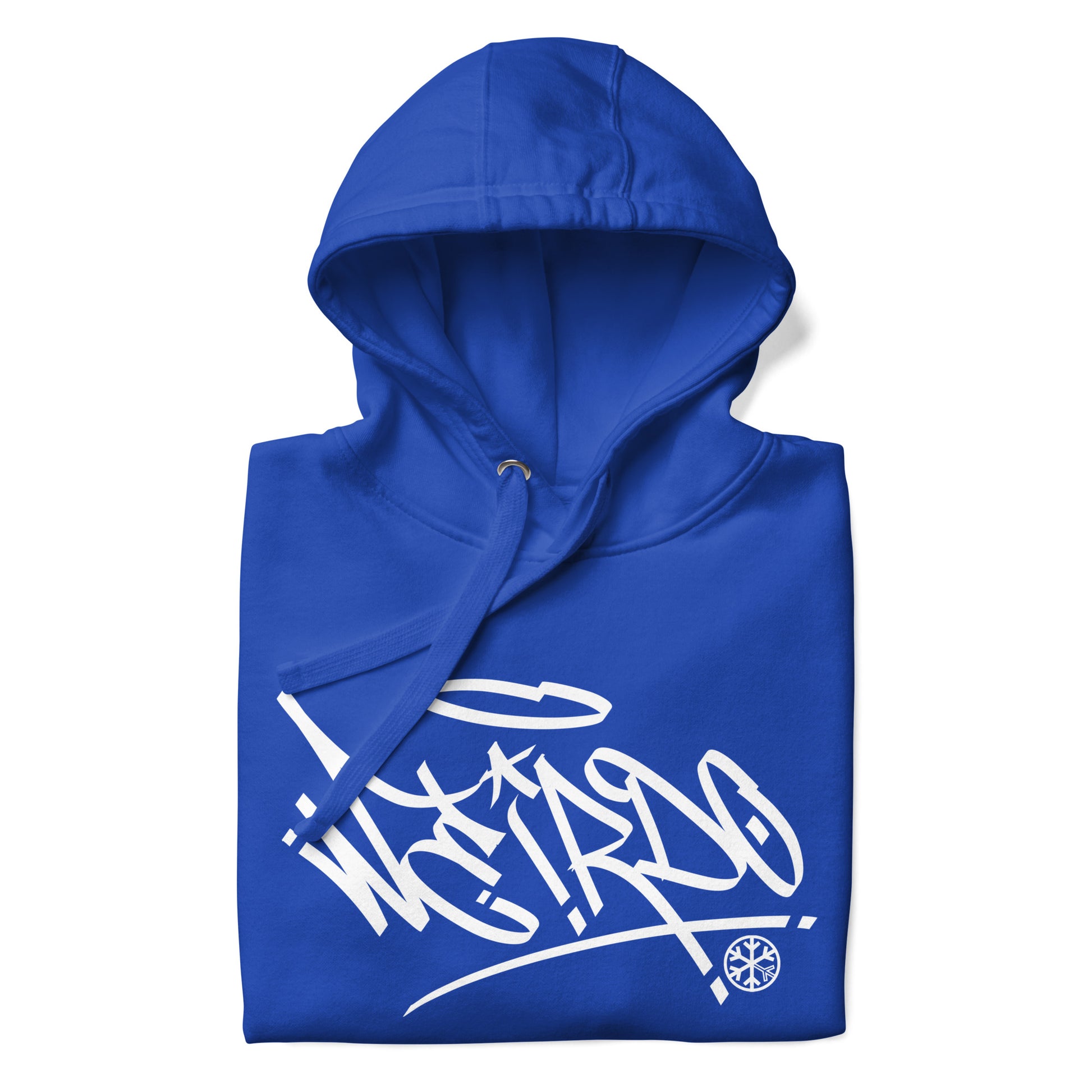 Blue-Weirdo Tag Graffiti Hoodie from B.Different Clothing, folded, graffiti-inspired streetwear