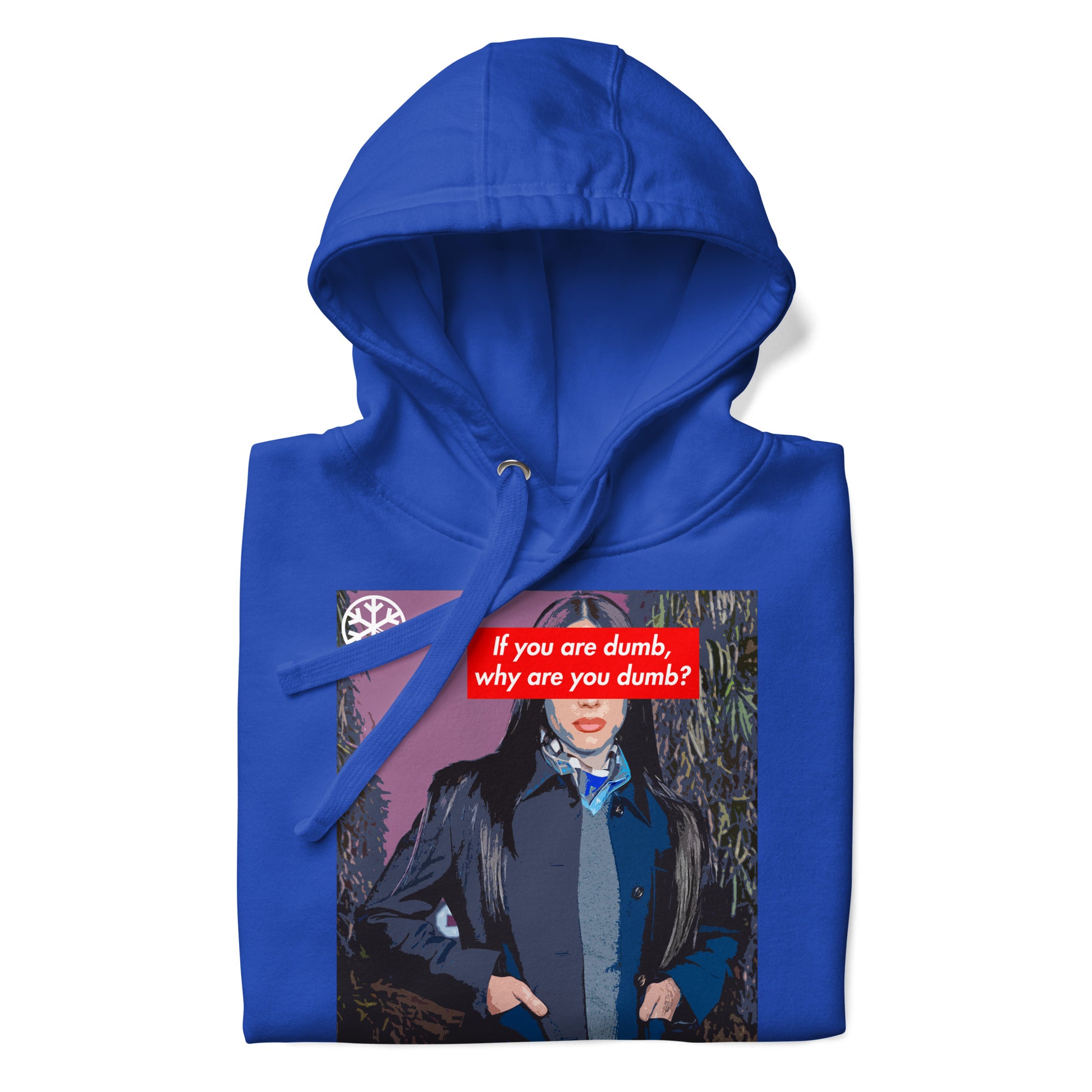 Blue-Why Are You Dumb Hoodie from B.Different Clothing, folded, graffiti-inspired streetwear