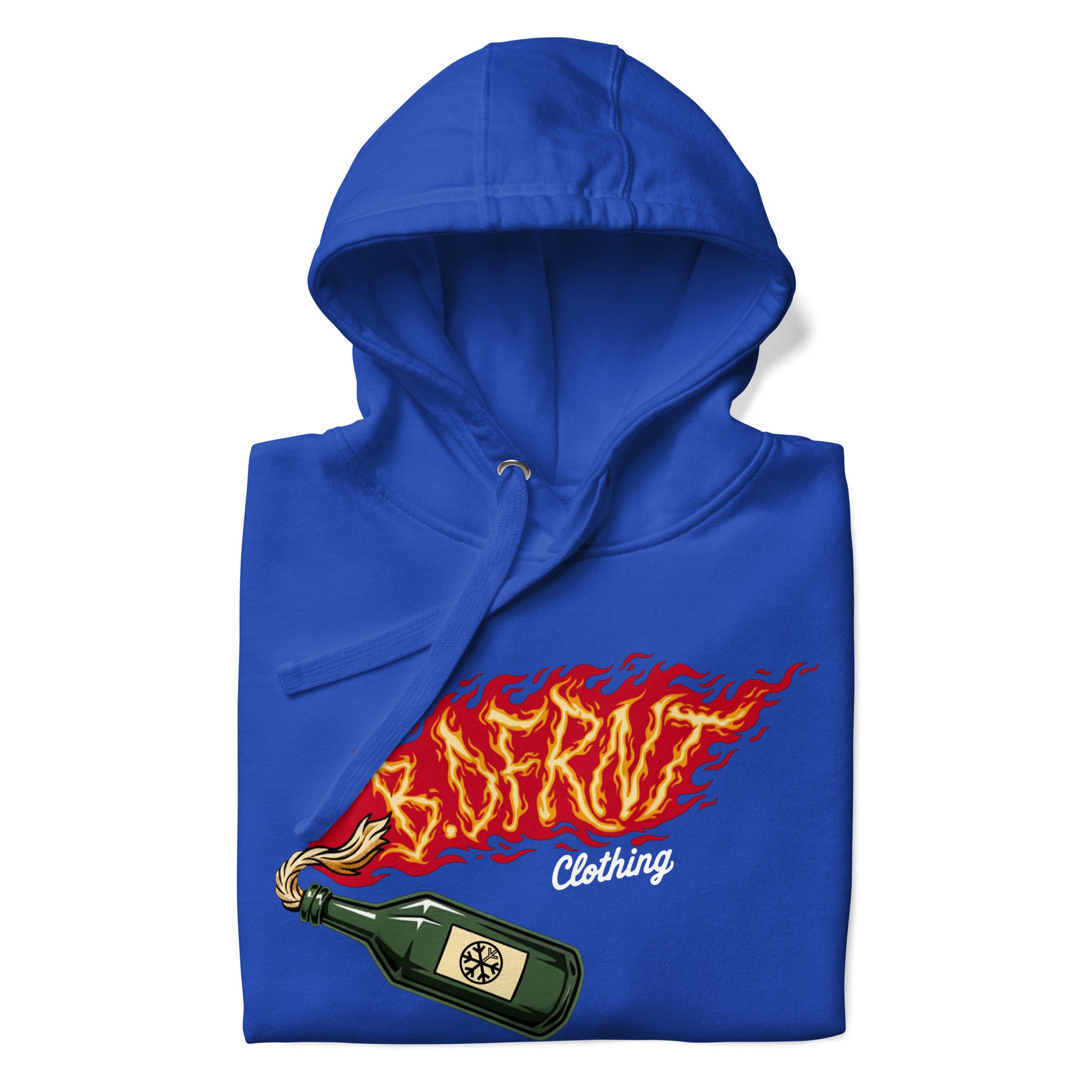 Blue-Molotov Graffiti Hoodie from B.Different Clothing, folded, graffiti-inspired streetwear