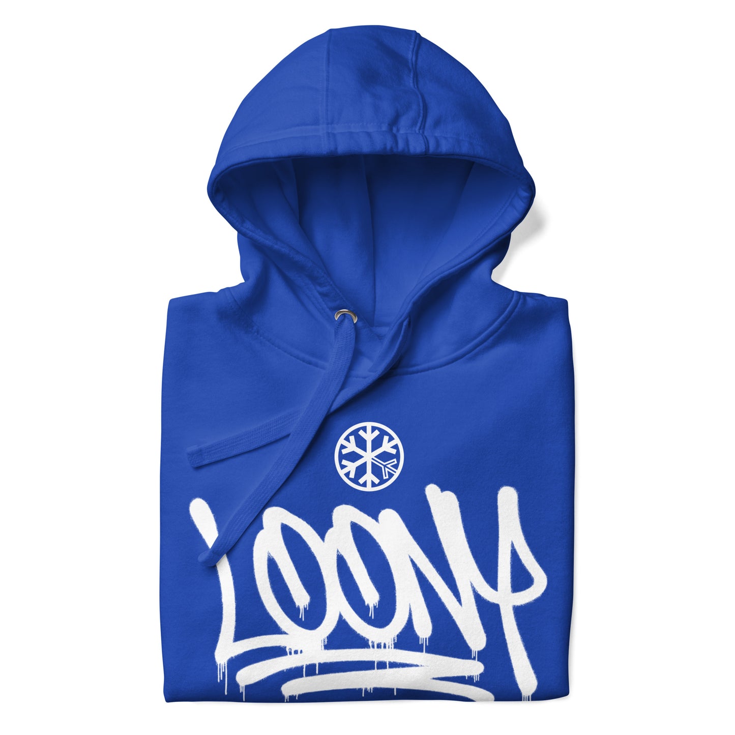 Blue-Loony Graffiti Tag Hoodie from B.Different Clothing, folded, graffiti-inspired streetwear