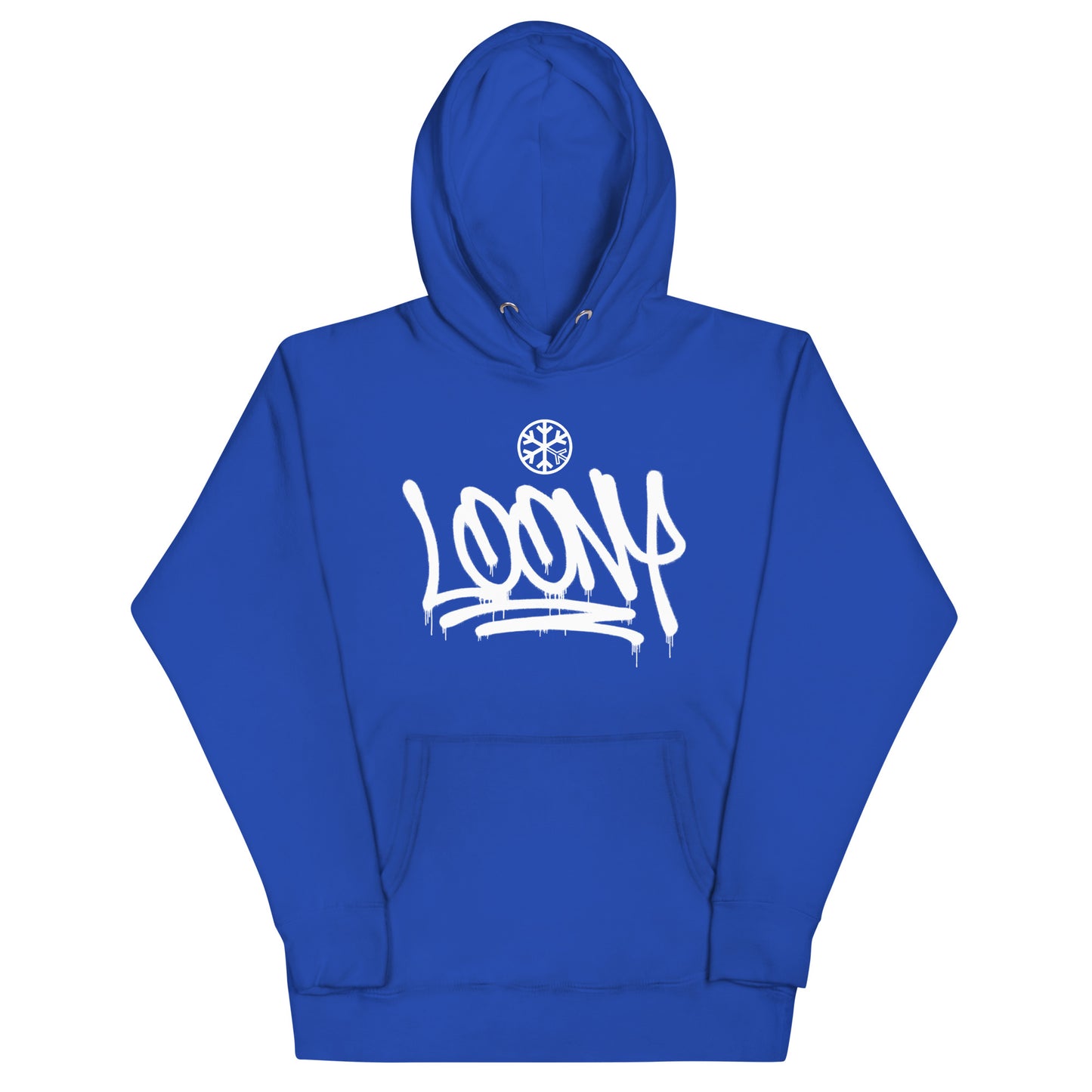 Blue-Loony Graffiti Tag Hoodie from B.Different Clothing, front view, graffiti-inspired streetwear