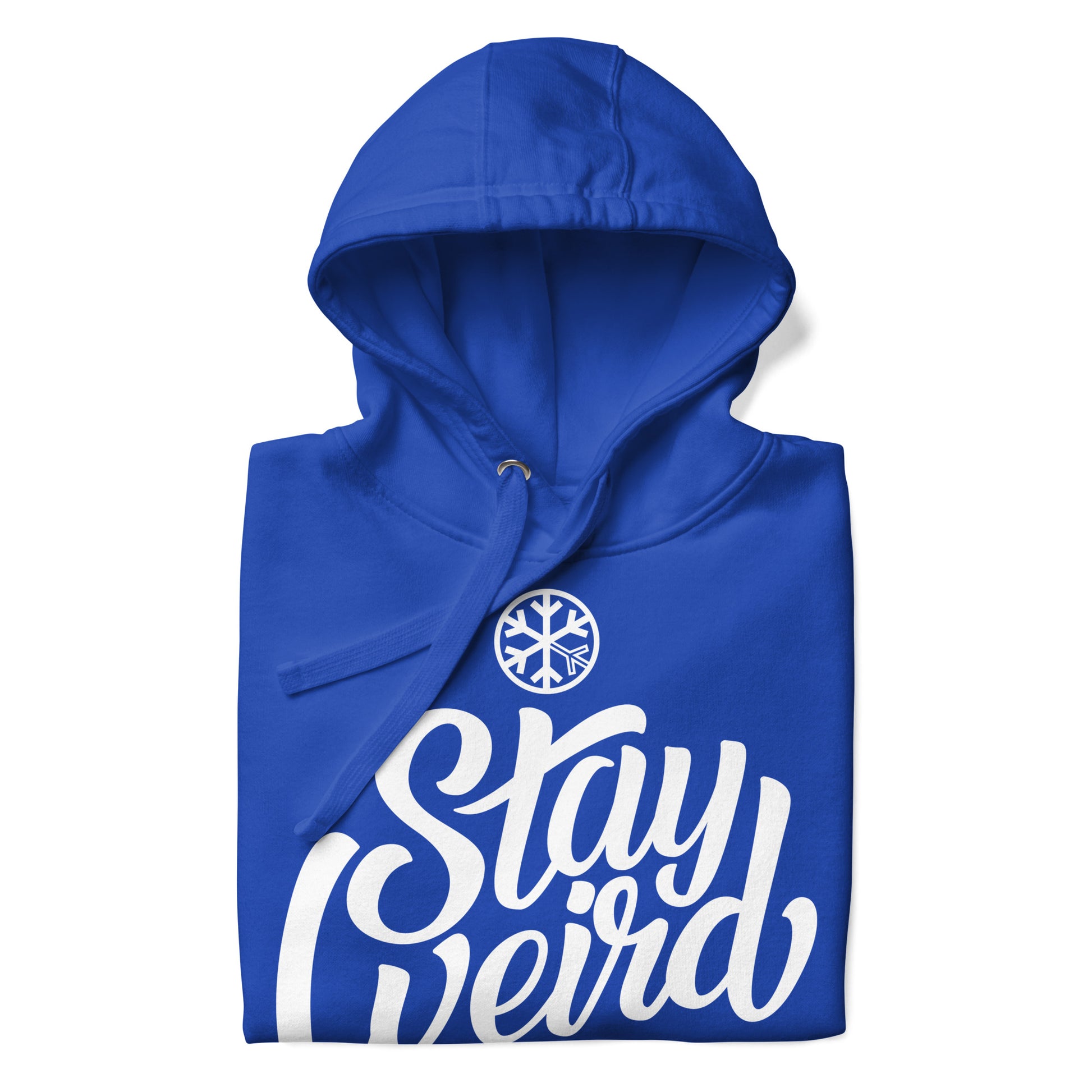 Blue-Stay Weird Hoodie from B.Different Clothing, folded, graffiti-inspired streetwear