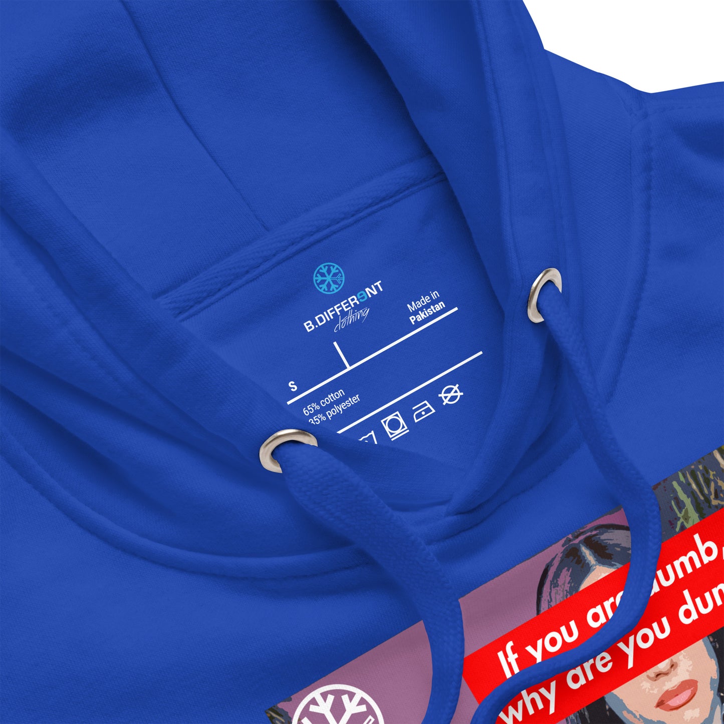 Blue-Why Are You Dumb Hoodie from B.Different Clothing, collar, graffiti-inspired streetwear