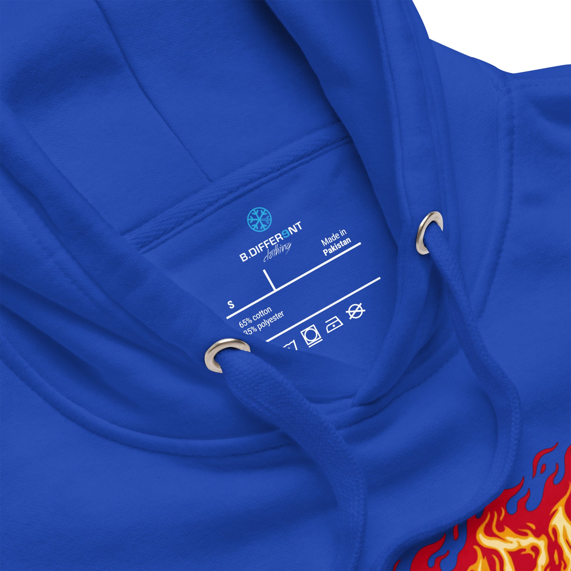 Blue-Molotov Graffiti Hoodie from B.Different Clothing, collar, graffiti-inspired streetwear