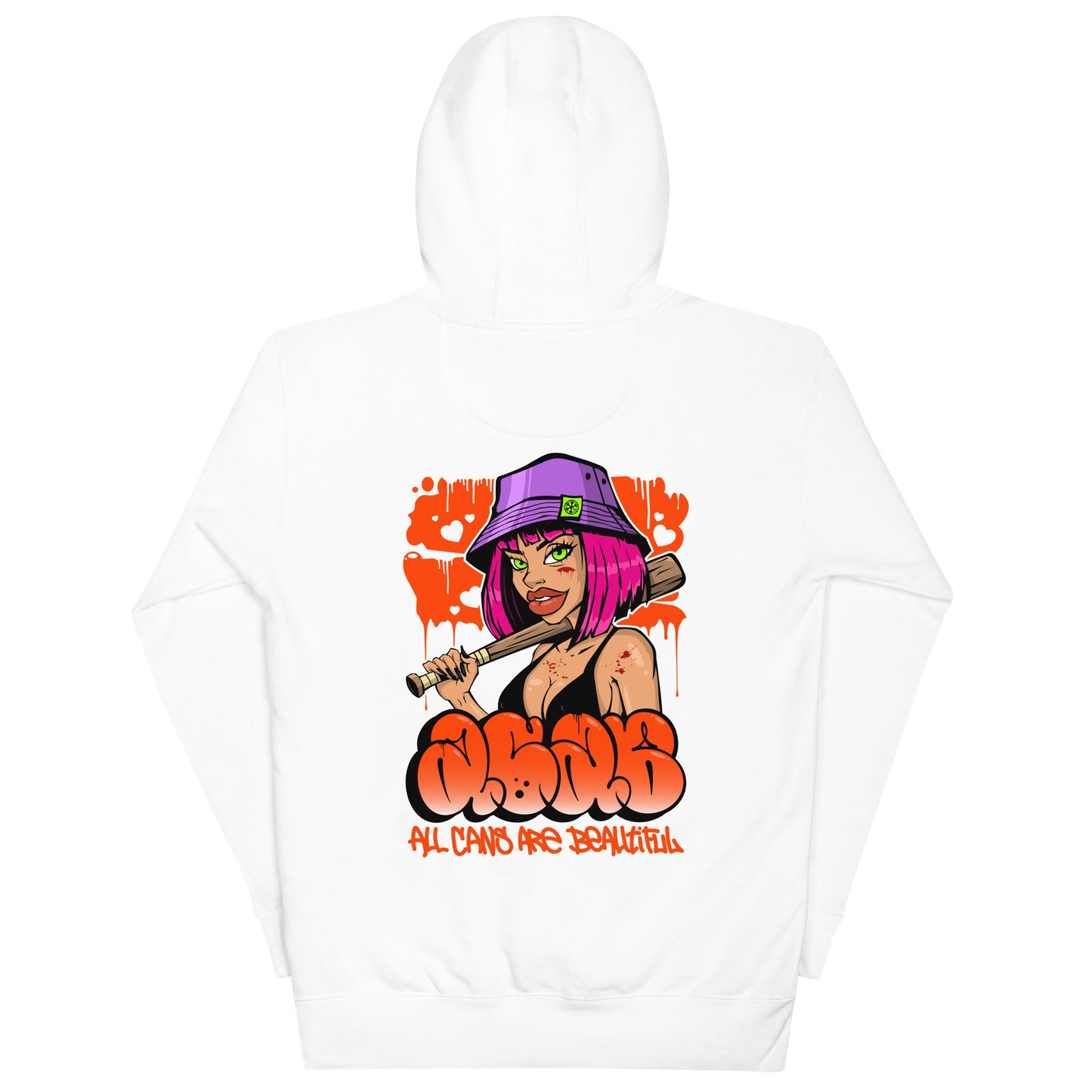 White-ACAB Girl Graffiti Hoodie from B.Different Clothing, back view, graffiti-inspired streetwear