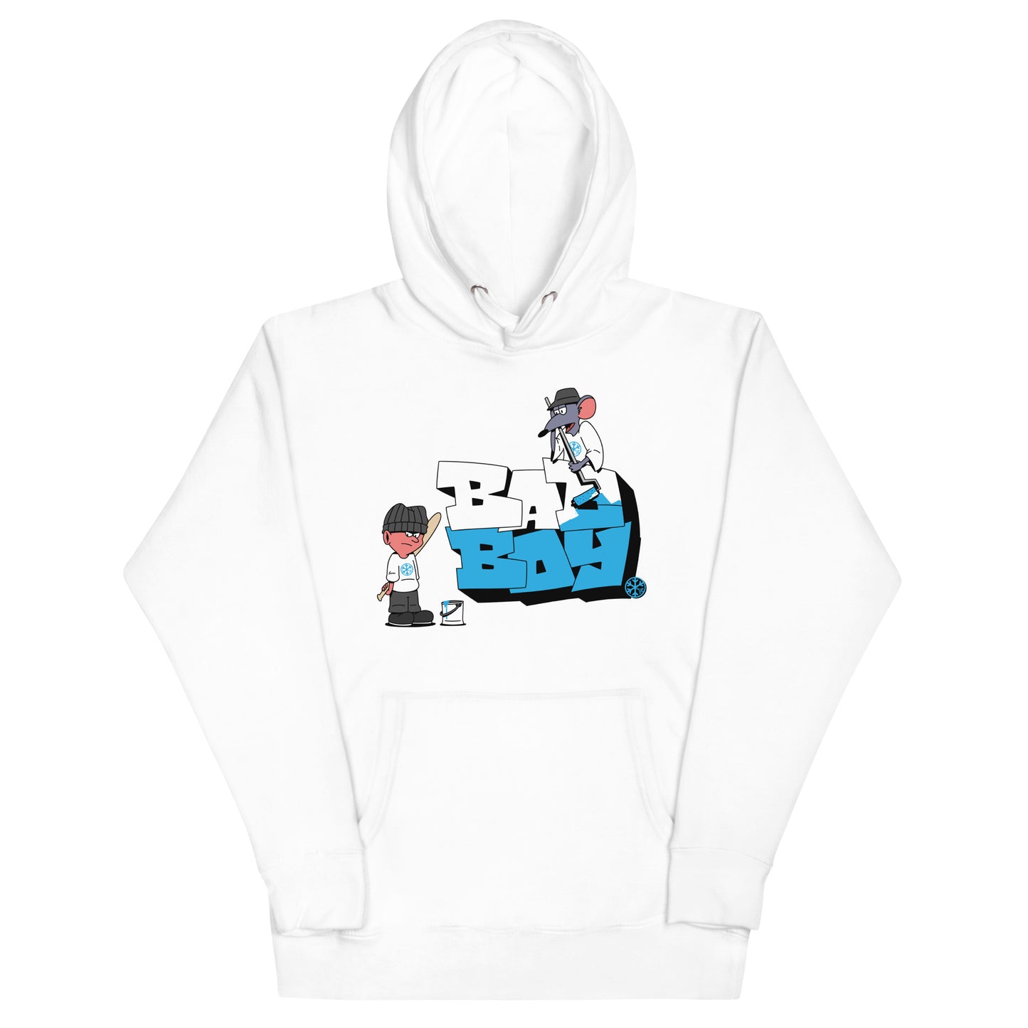 White-Bad Boy Graffiti Hoodie from B.Different Clothing, front view, graffiti-inspired streetwear