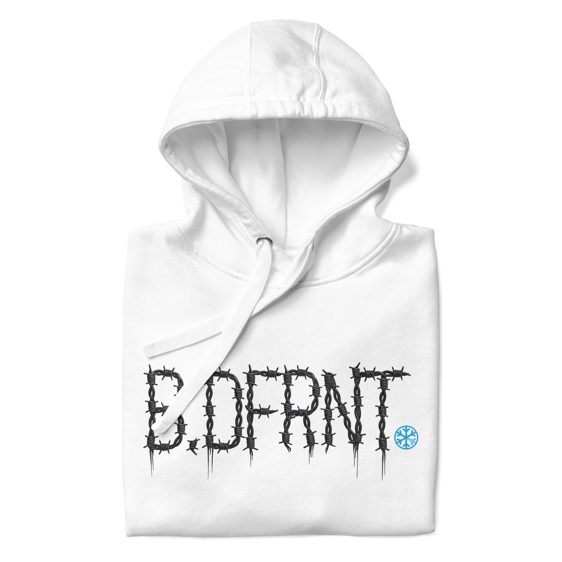 White-B.DFRNT Barbed Wire Hoodie from B.Different Clothing, folded, graffiti-inspired streetwear