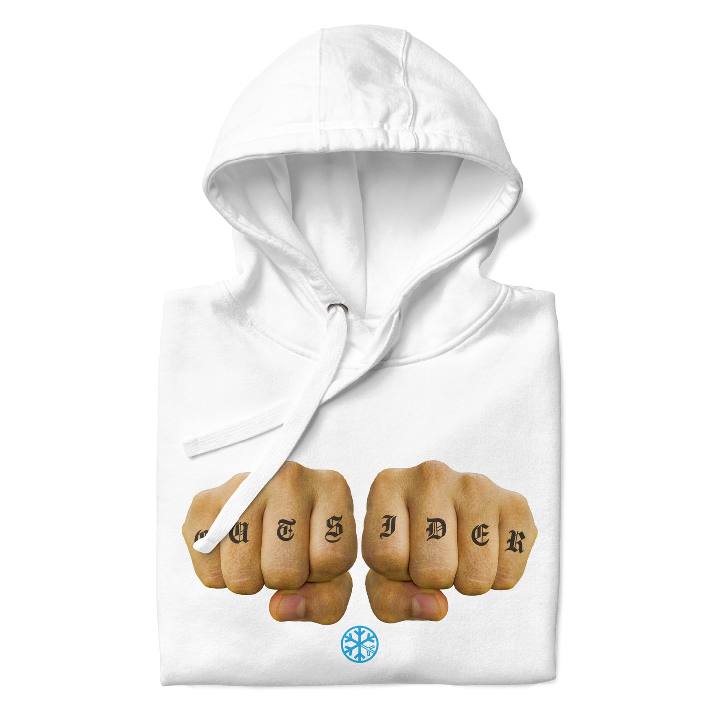 White-Outsider Tattoo Hoodie from B.Different Clothing, folded, graffiti-inspired streetwear