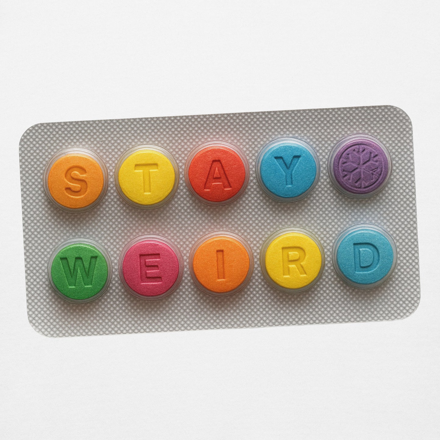 White-Stay Weird Pills Hoodie from B.Different Clothing, graphic, graffiti-inspired streetwear