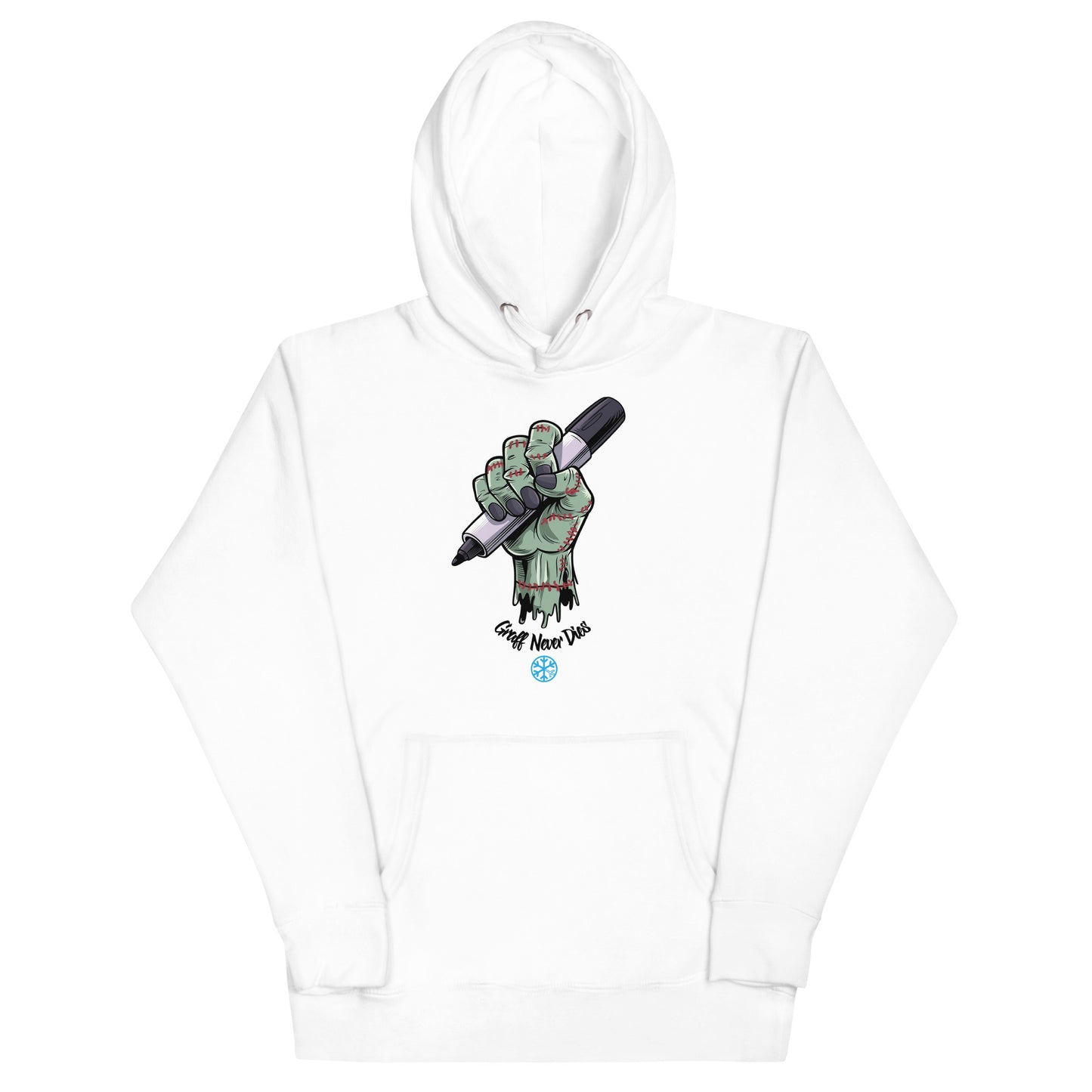 White-Thing Graffiti Hoodie from B.Different Clothing, front view, graffiti-inspired streetwear