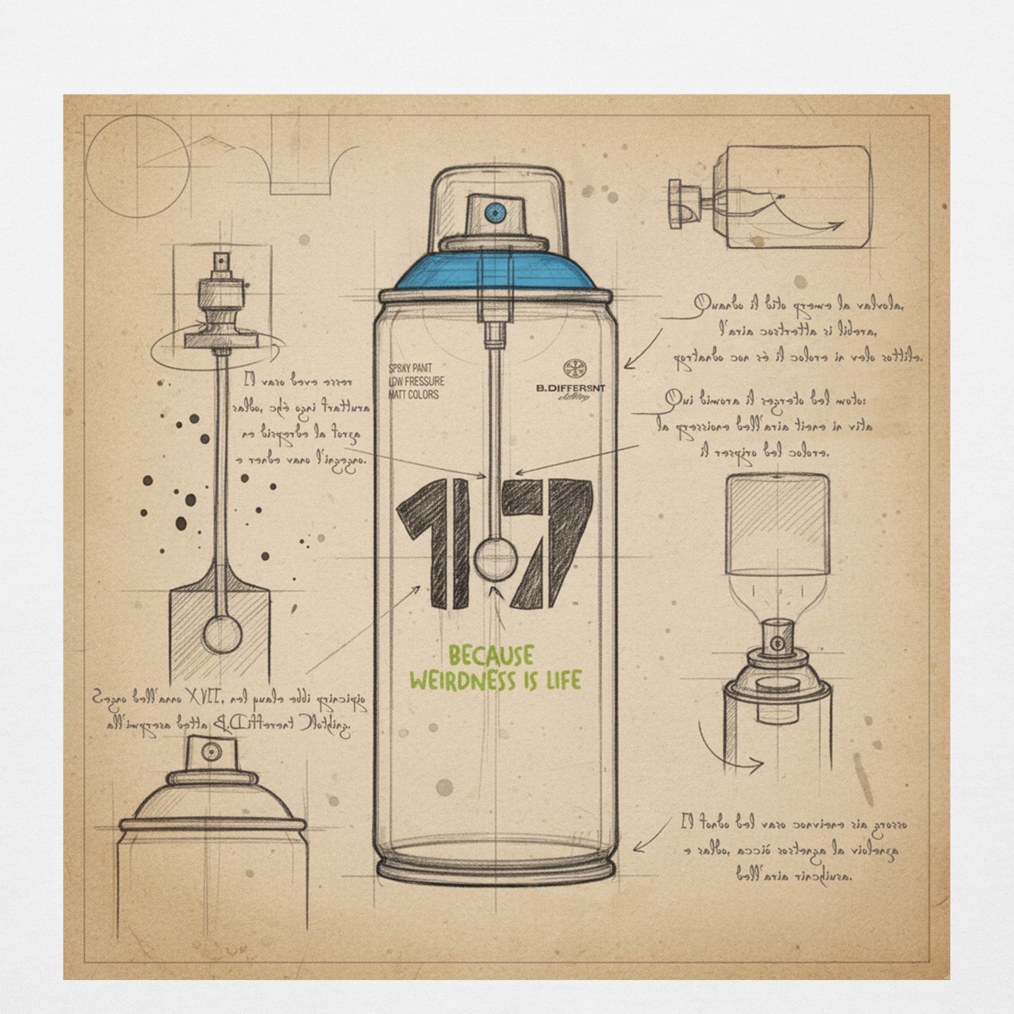 White-Spray Can Sketch Graffiti Hoodie from B.Different Clothing, graphic, graffiti-inspired streetwear