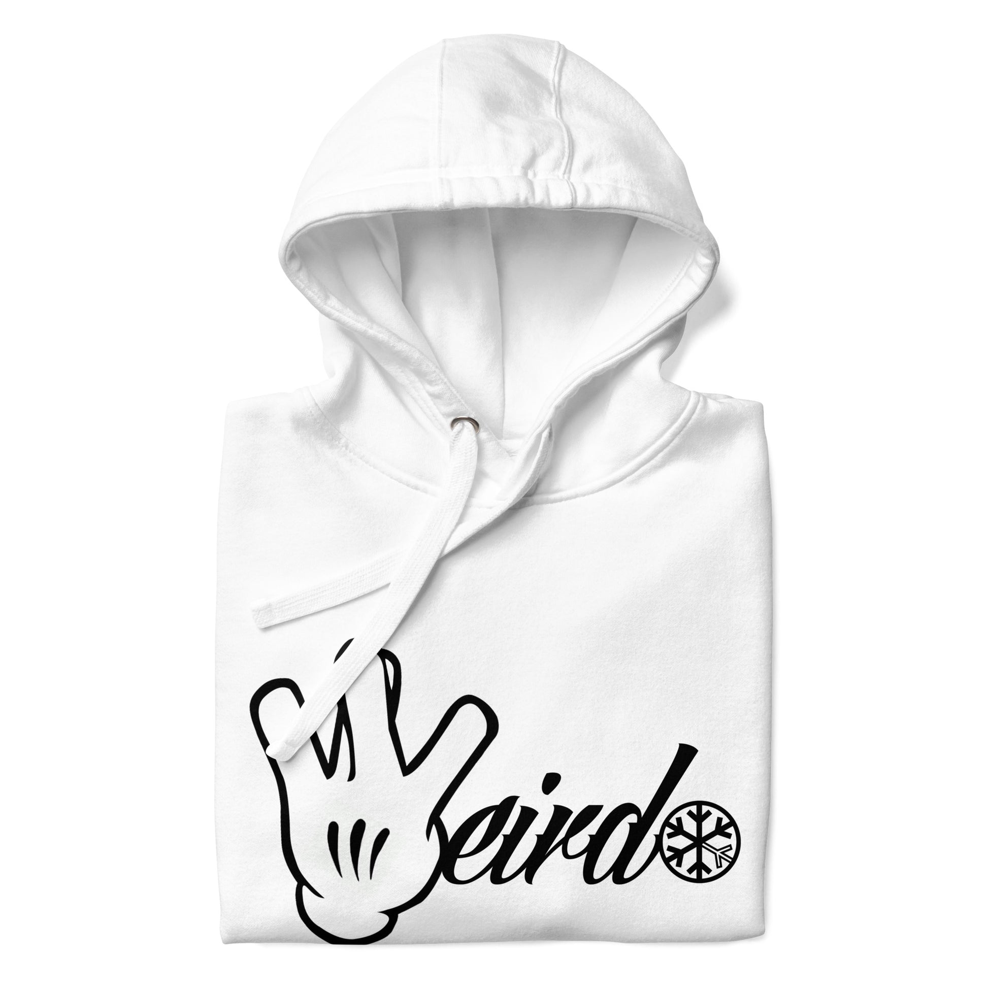 White-Weirdo Hand Sign Hoodie from B.Different Clothing, folded, graffiti-inspired streetwear