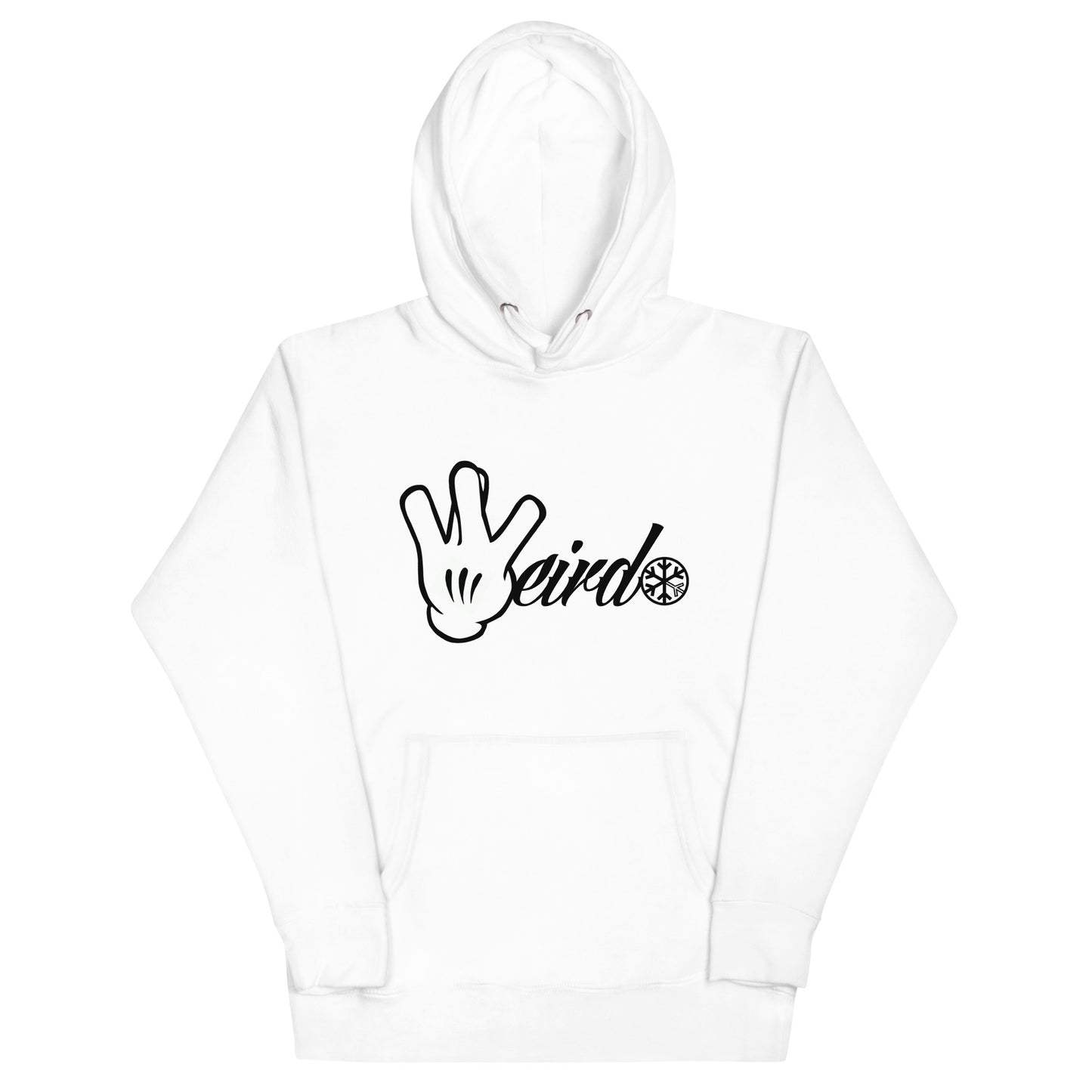 White-Weirdo Hand Sign Hoodie from B.Different Clothing, front view, graffiti-inspired streetwear