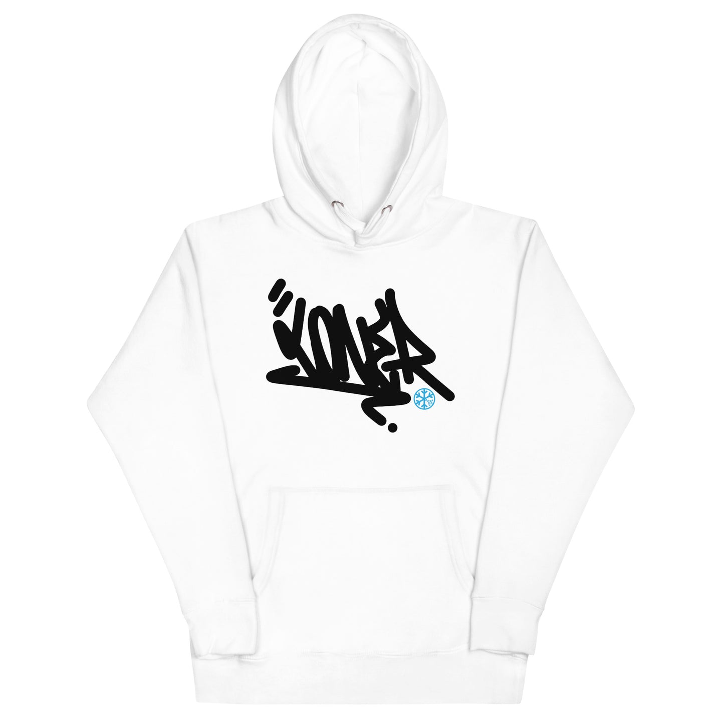 White-Loner Graffiti Tag Hoodie from B.Different Clothing, front view, graffiti-inspired streetwear