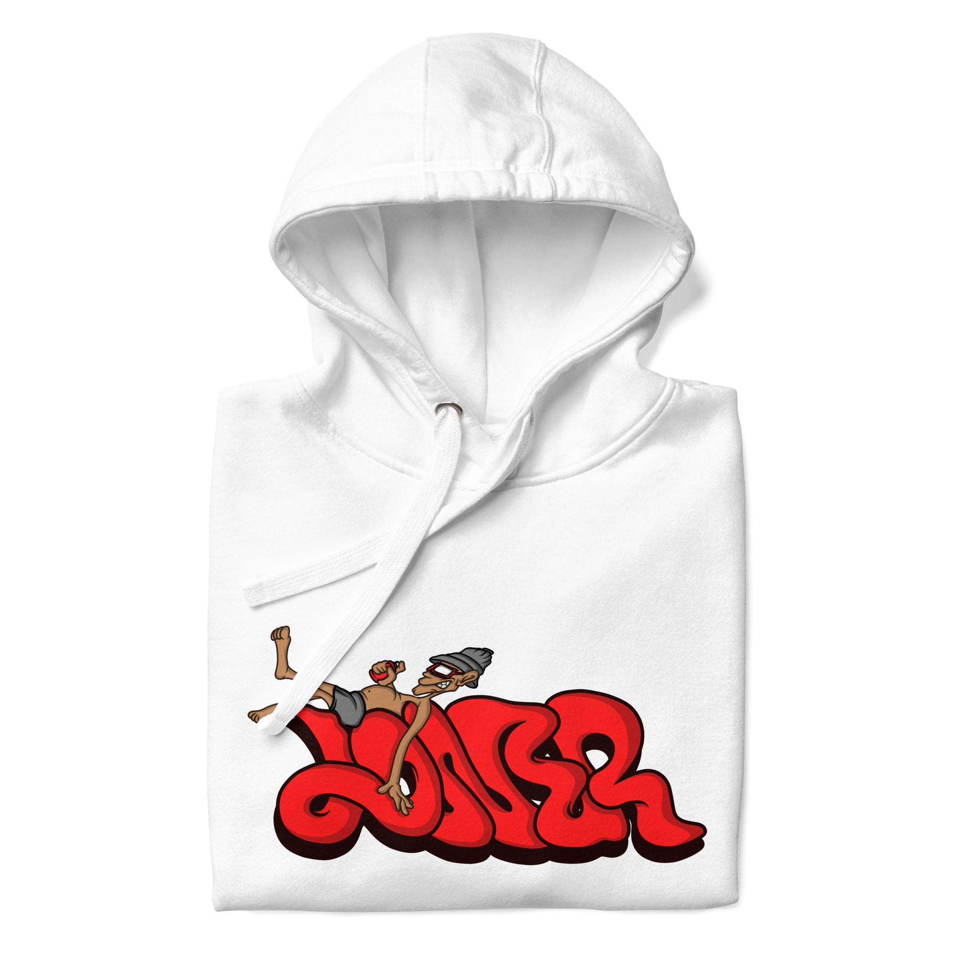 White-Loner Graffiti Piece Hoodie from B.Different Clothing, folded, graffiti-inspired streetwear