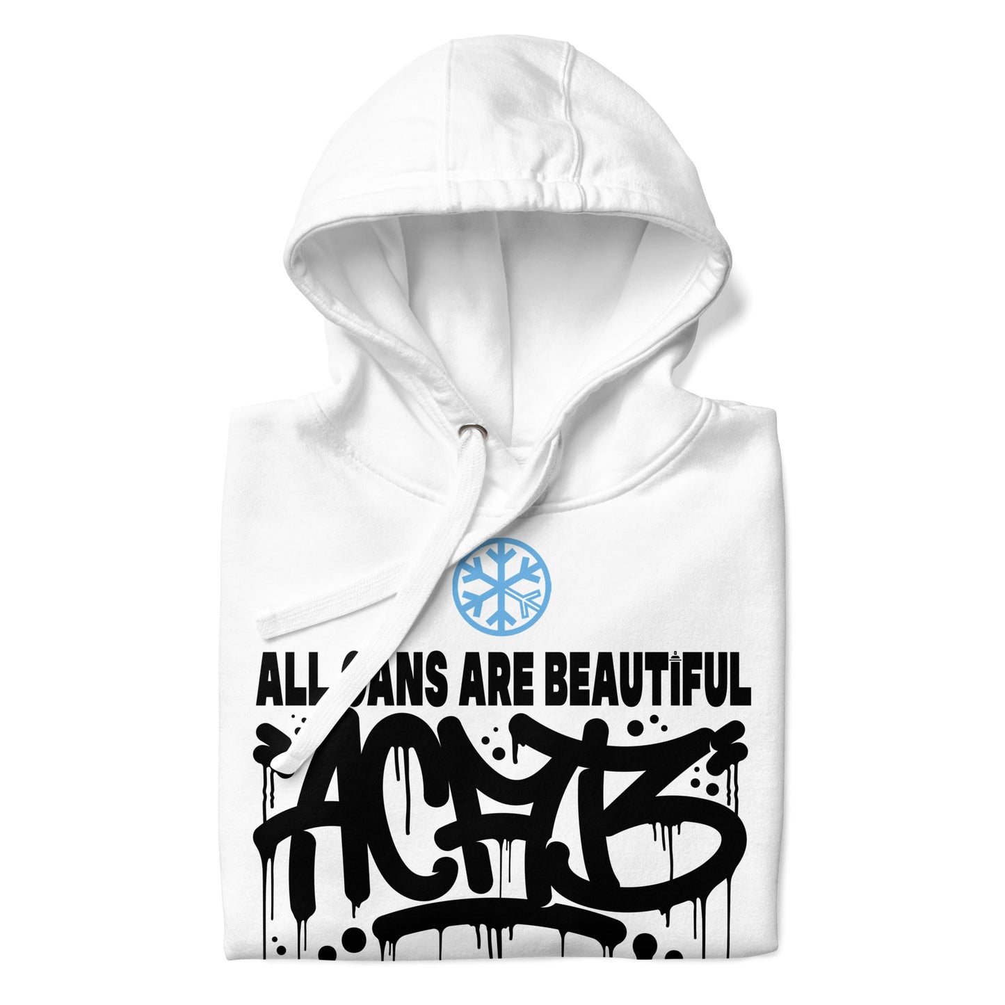 White-Acab Graffiti Tag Hoodie from B.Different Clothing, folded, graffiti-inspired streetwear
