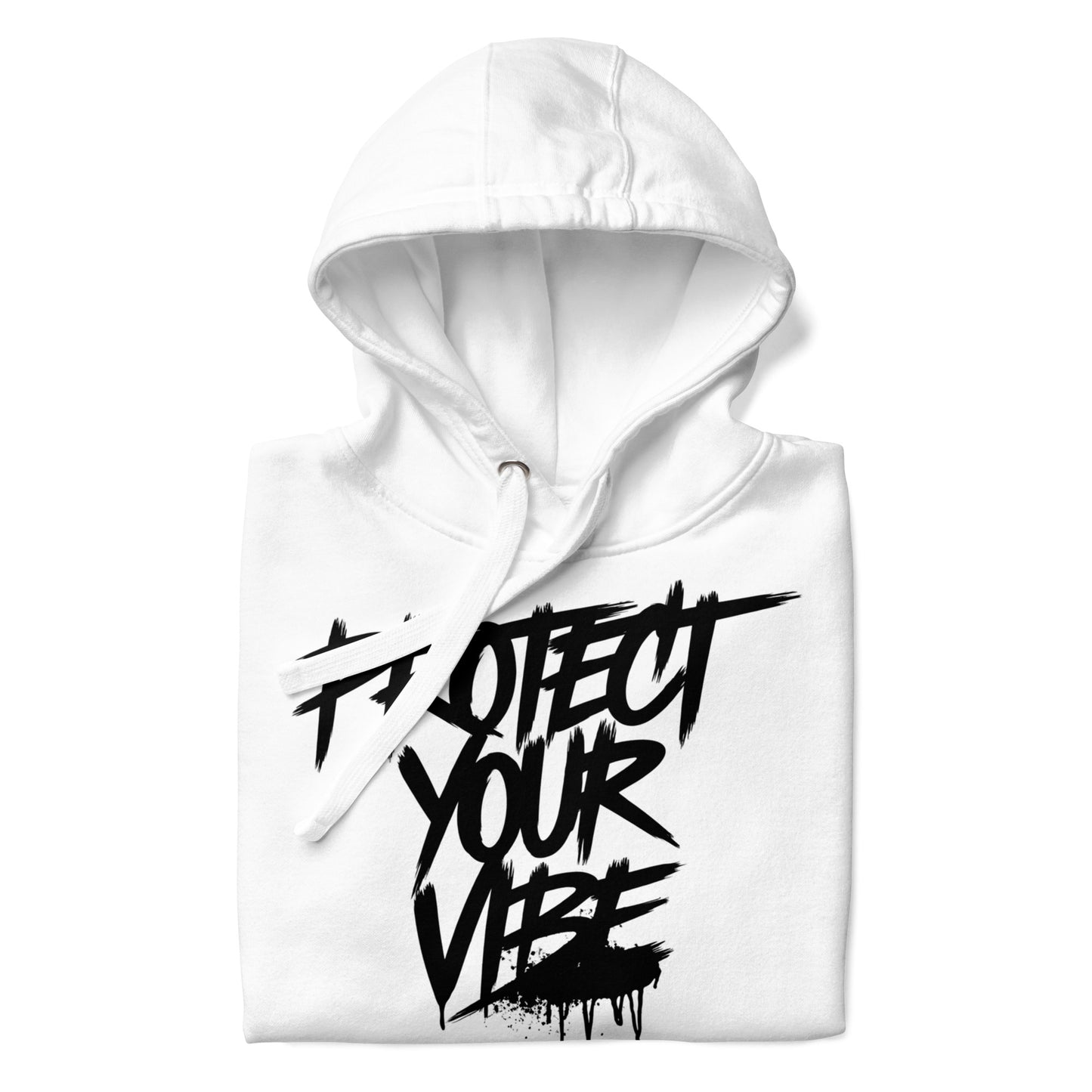 White-Protect Your Vibe Graffiti Tag hoodie from B.Different Clothing, folded, graffiti-inspired streetwear