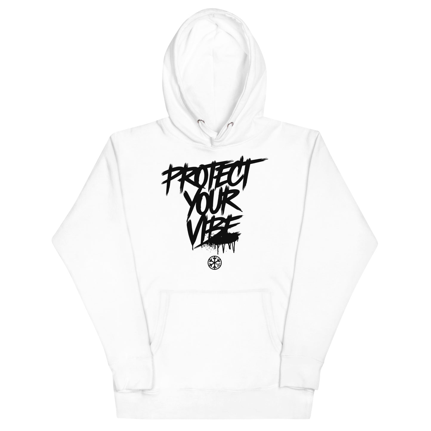 White-Protect Your Vibe Graffiti Tag hoodie from B.Different Clothing, front view, graffiti-inspired streetwear
