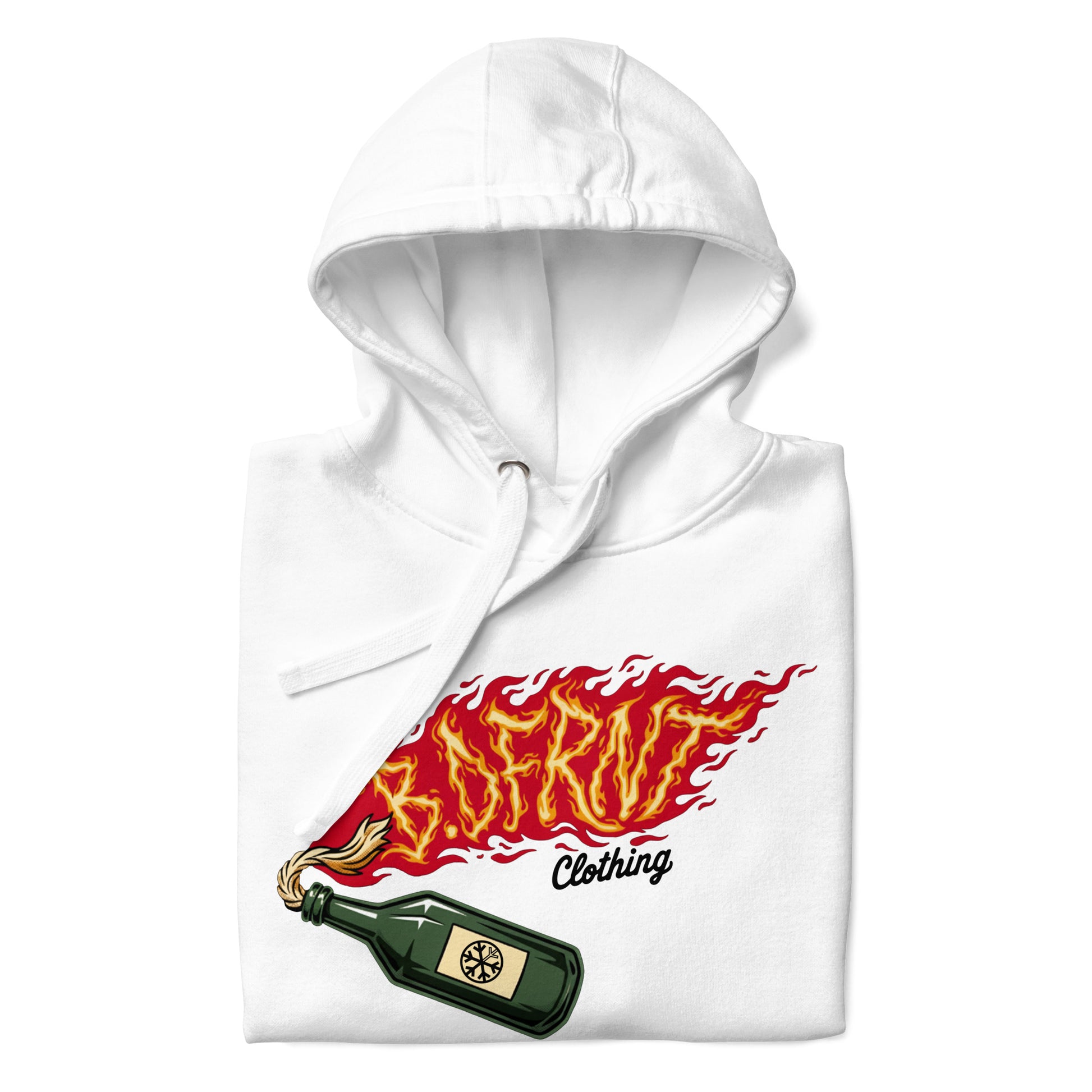 White-Molotov Graffiti Hoodie from B.Different Clothing, folded, graffiti-inspired streetwear