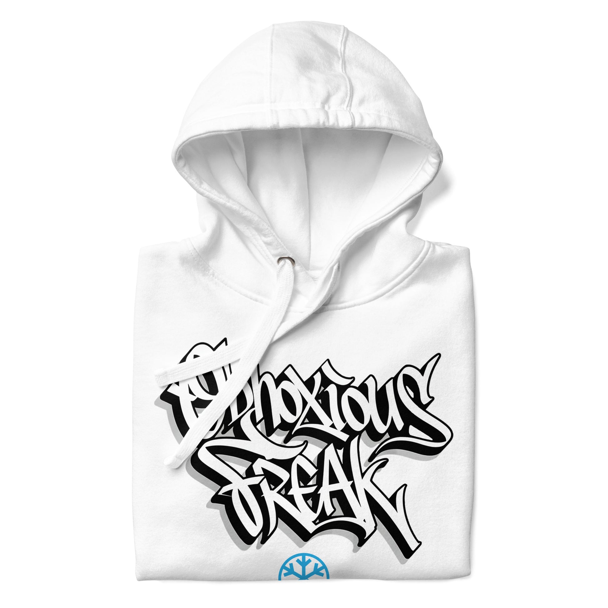 White-Obnoxious Freak Graffiti Hoodie from B.Different Clothing, folded, graffiti-inspired streetwear