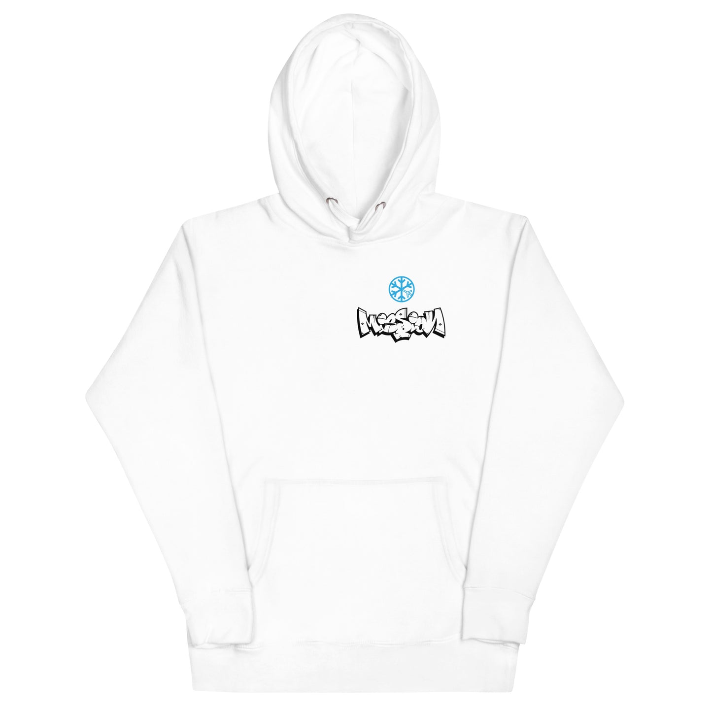 White-Mission Graffiti Character Hoodie from B.Different Clothing, front view, graffiti-inspired streetwear