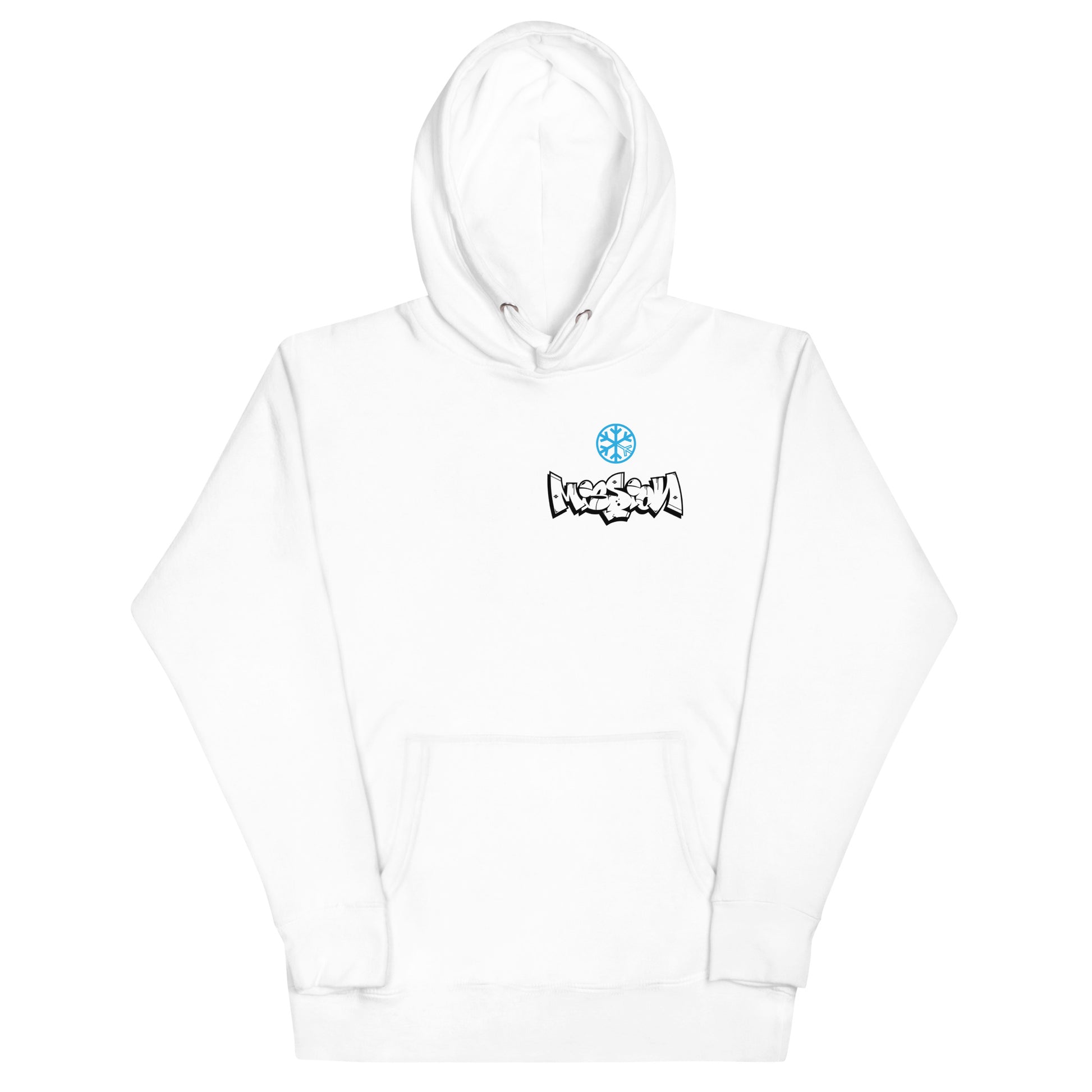 White-Mission Graffiti Character Hoodie from B.Different Clothing, front view, graffiti-inspired streetwear
