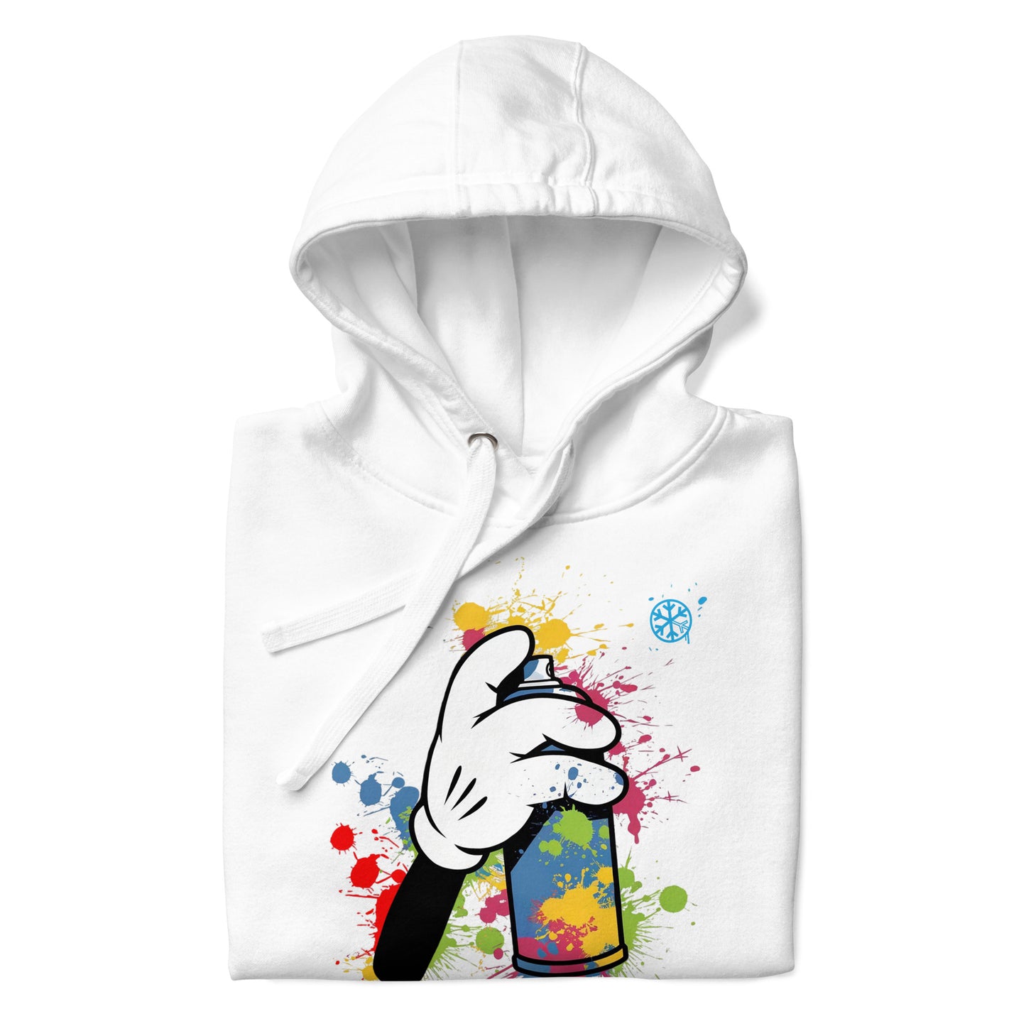 White-Hand Spray Can Graffiti Hoodie from B.Different Clothing, folded, graffiti-inspired streetwear