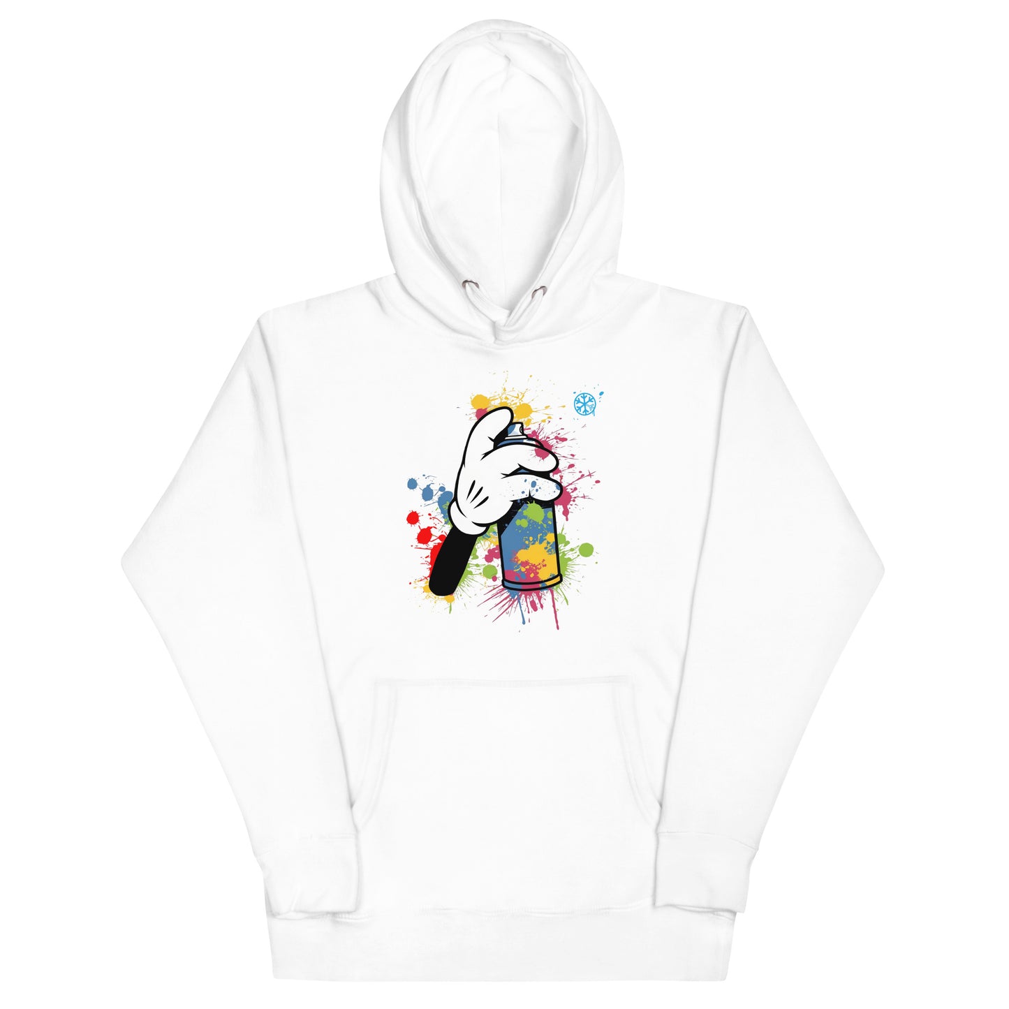 White-Hand Spray Can Graffiti Hoodie from B.Different Clothing, front view, graffiti-inspired streetwear