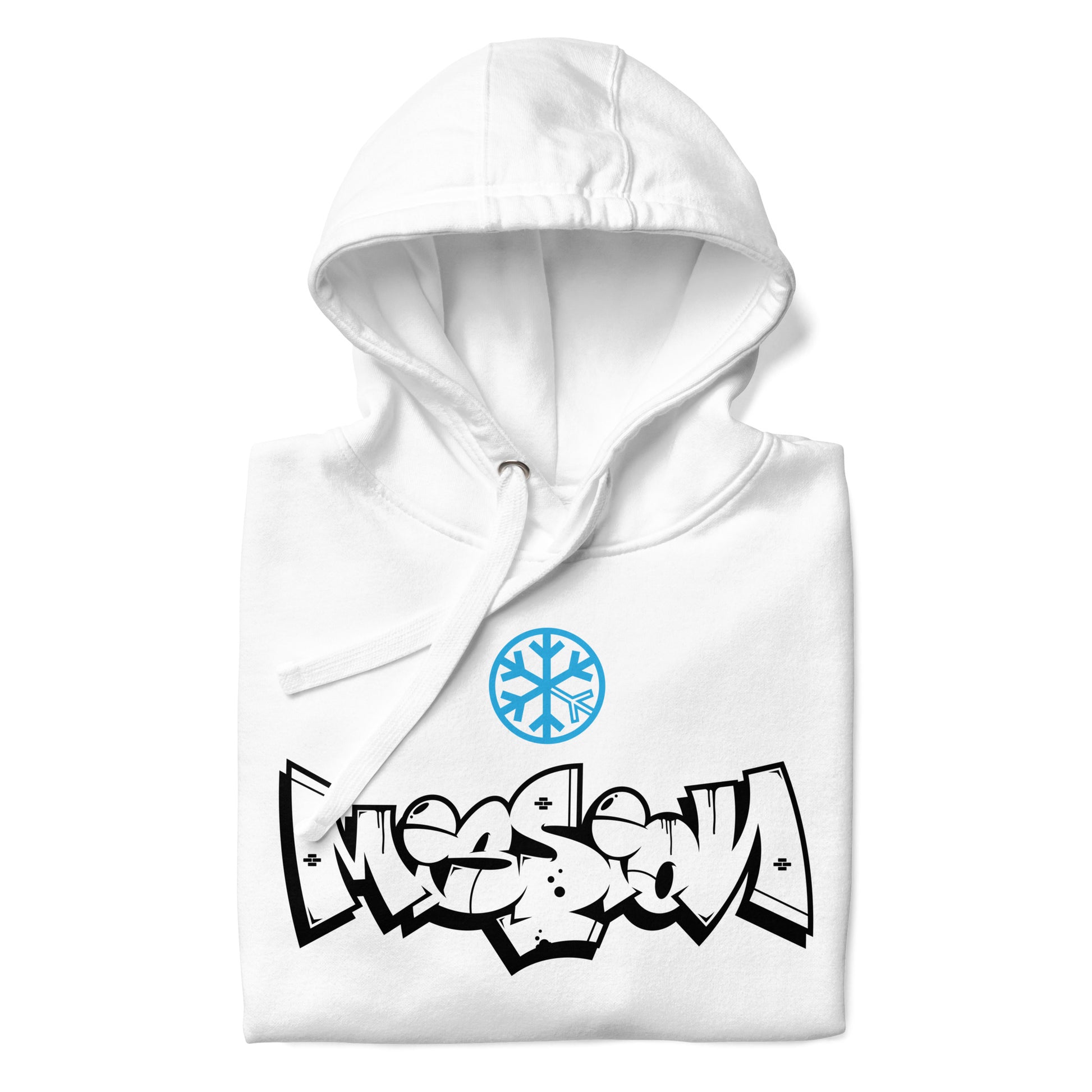 White-Mission Graffiti Piece Hoodie from B.Different Clothing, folded, graffiti-inspired streetwear
